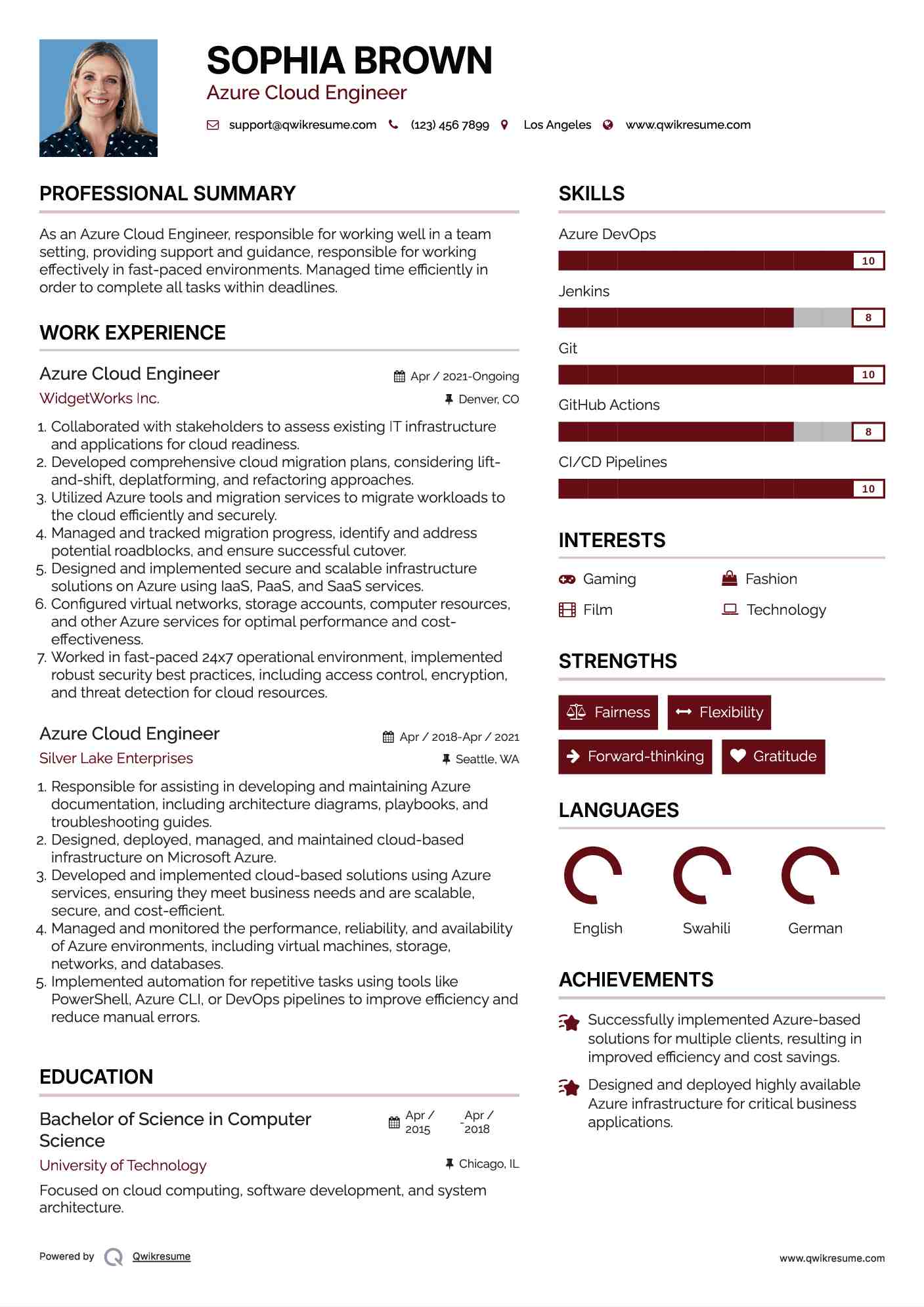 Azure Cloud Engineer Resume Sample