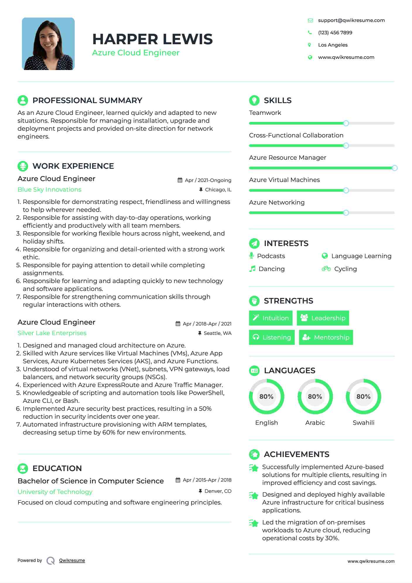 Azure Cloud Engineer Resume Example