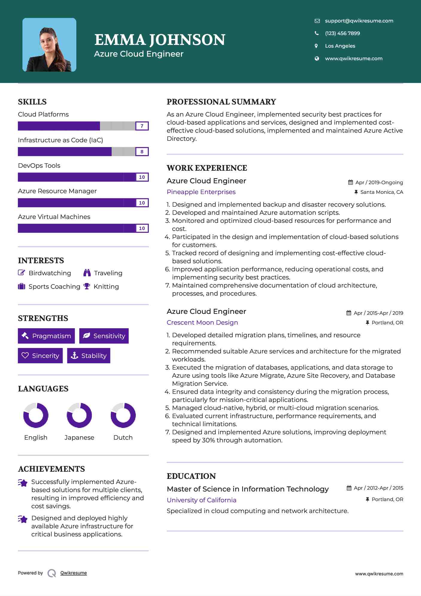 Azure Cloud Engineer Resume Example