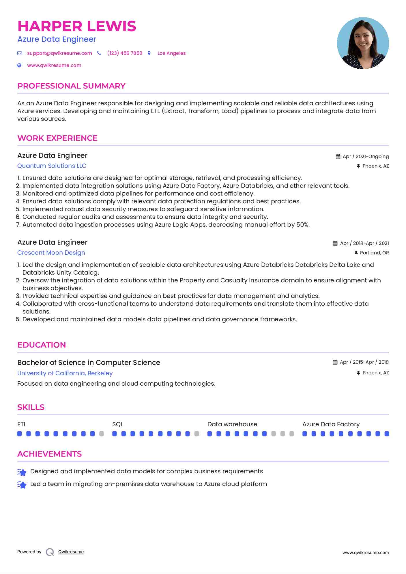 Azure Data Engineer Resume Example
