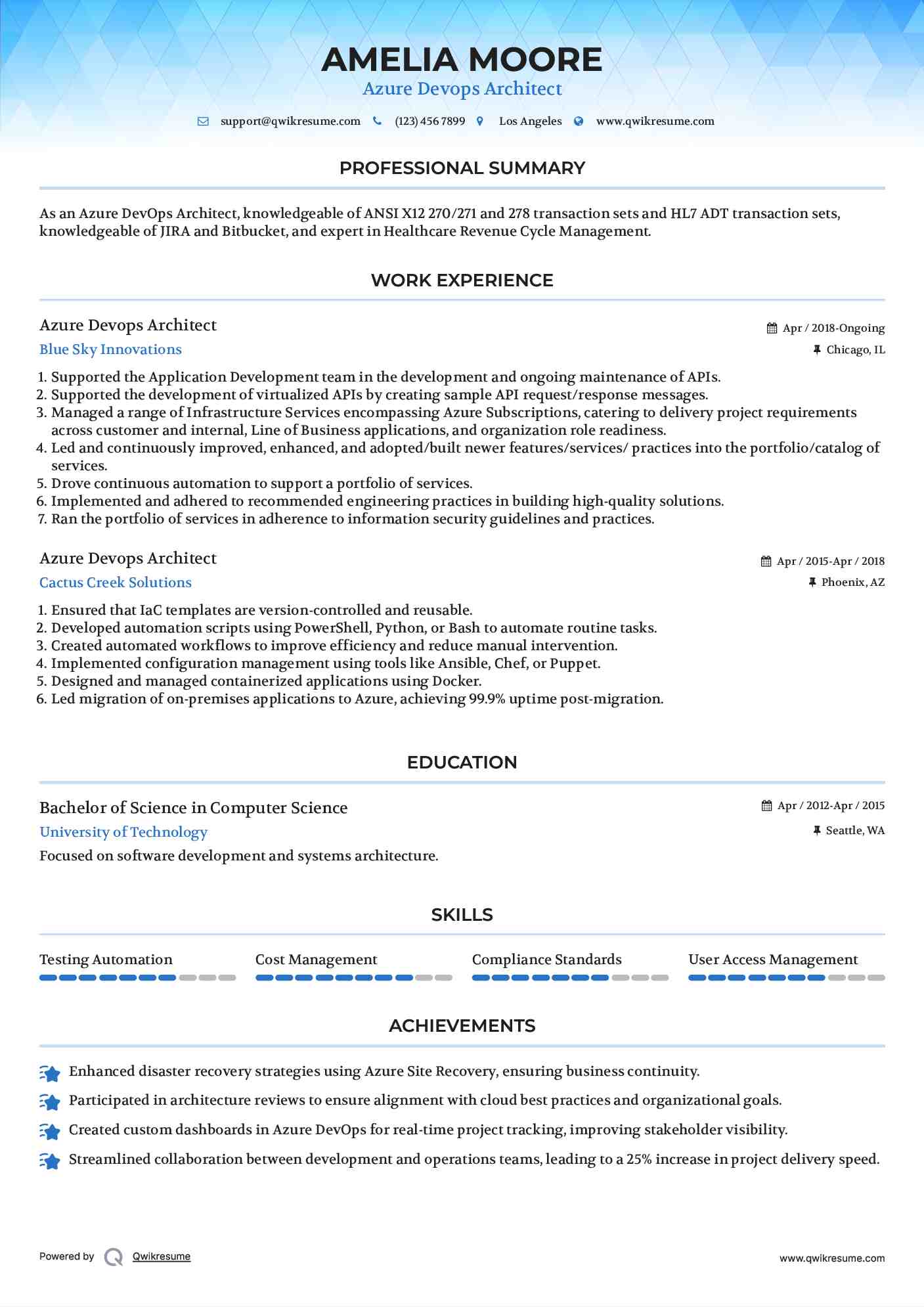 Azure Devops Architect Resume Format