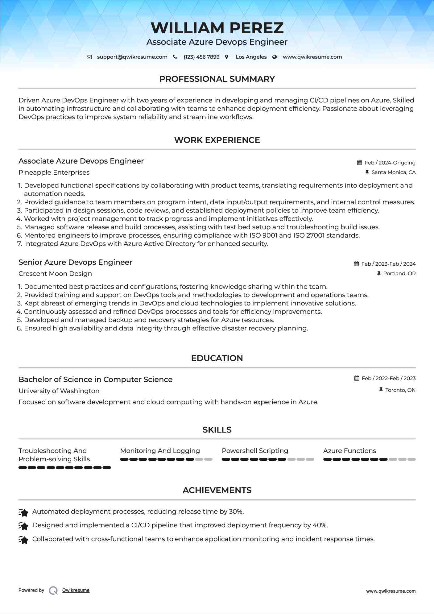 Associate Azure Devops Engineer Resume Format