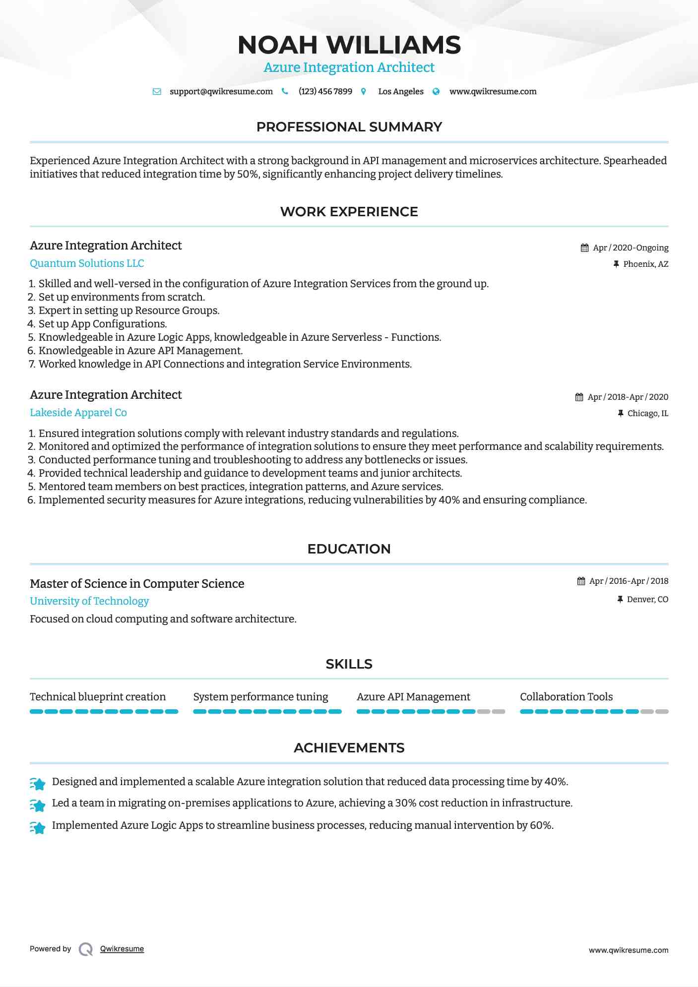 Azure Integration Architect Resume Example