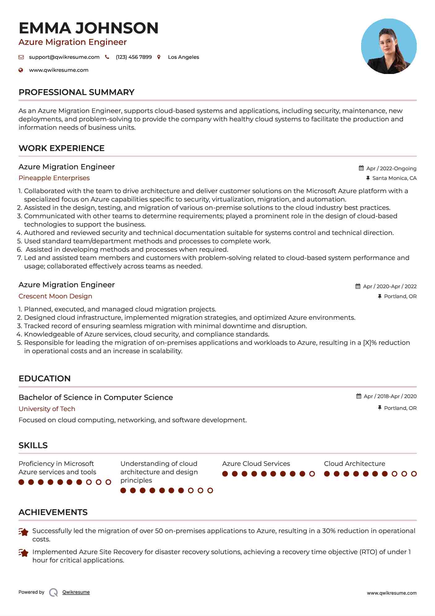Azure Migration Engineer Resume Example