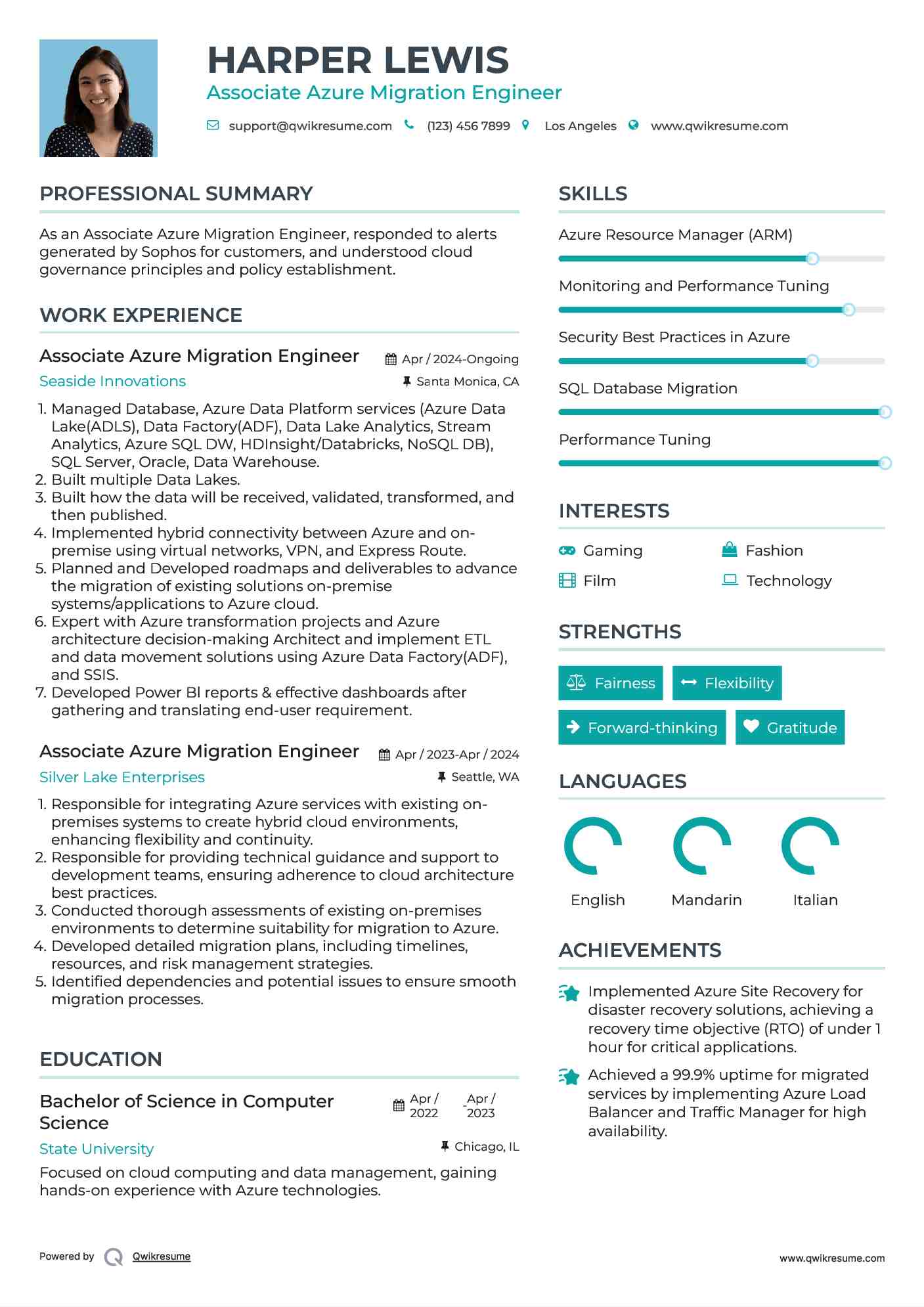 Associate Azure Migration Engineer Resume Sample