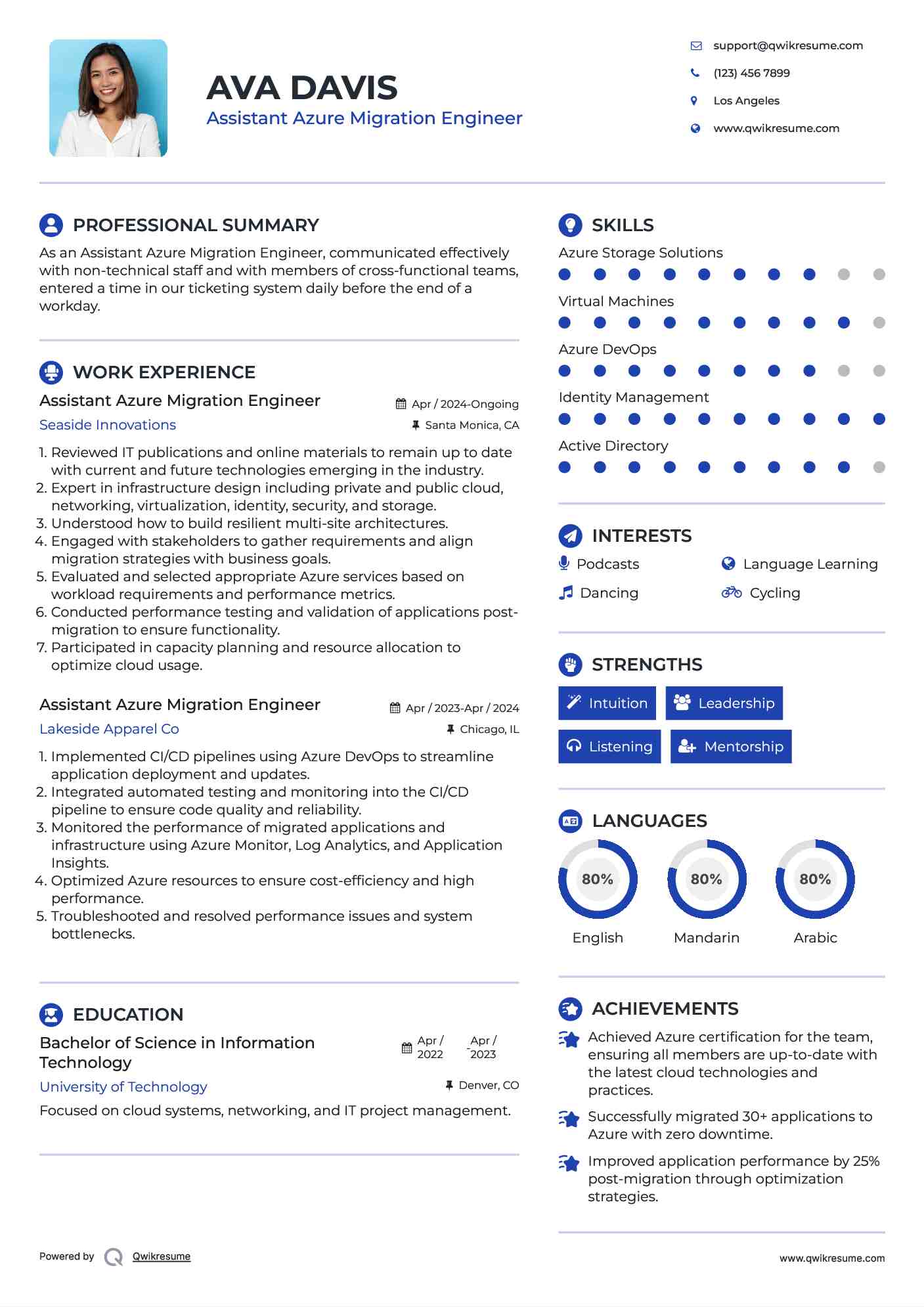 Assistant Azure Migration Engineer Resume Template