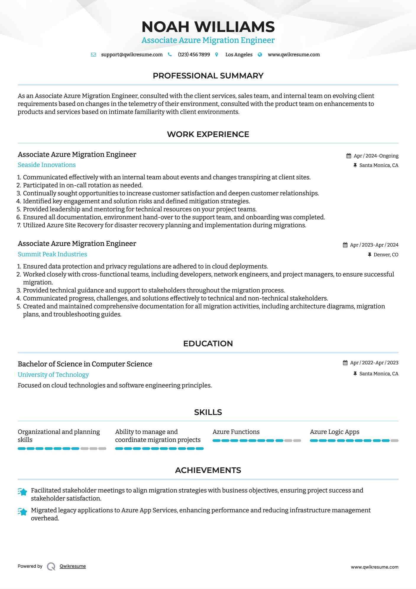 Associate Azure Migration Engineer Resume Sample