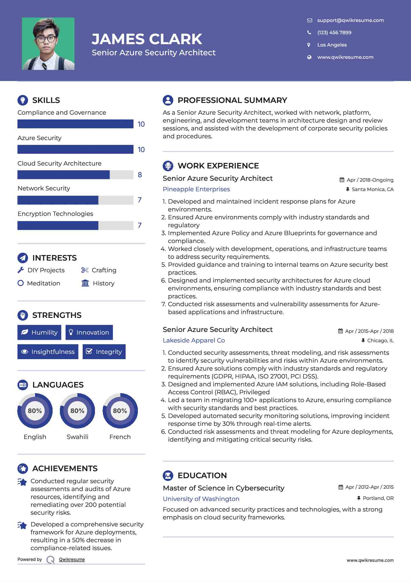 Senior Azure Security Architect Resume Example