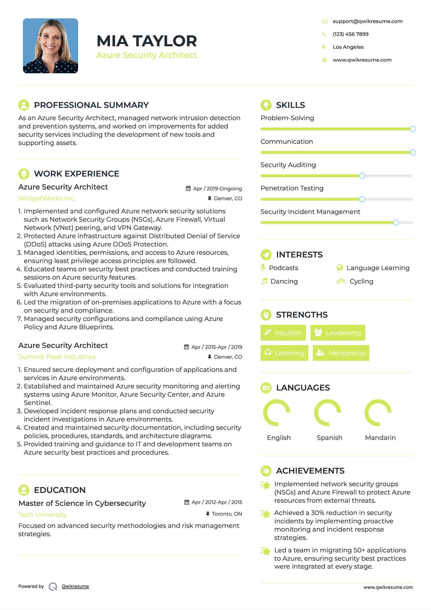 Azure Security Architect Resume Model