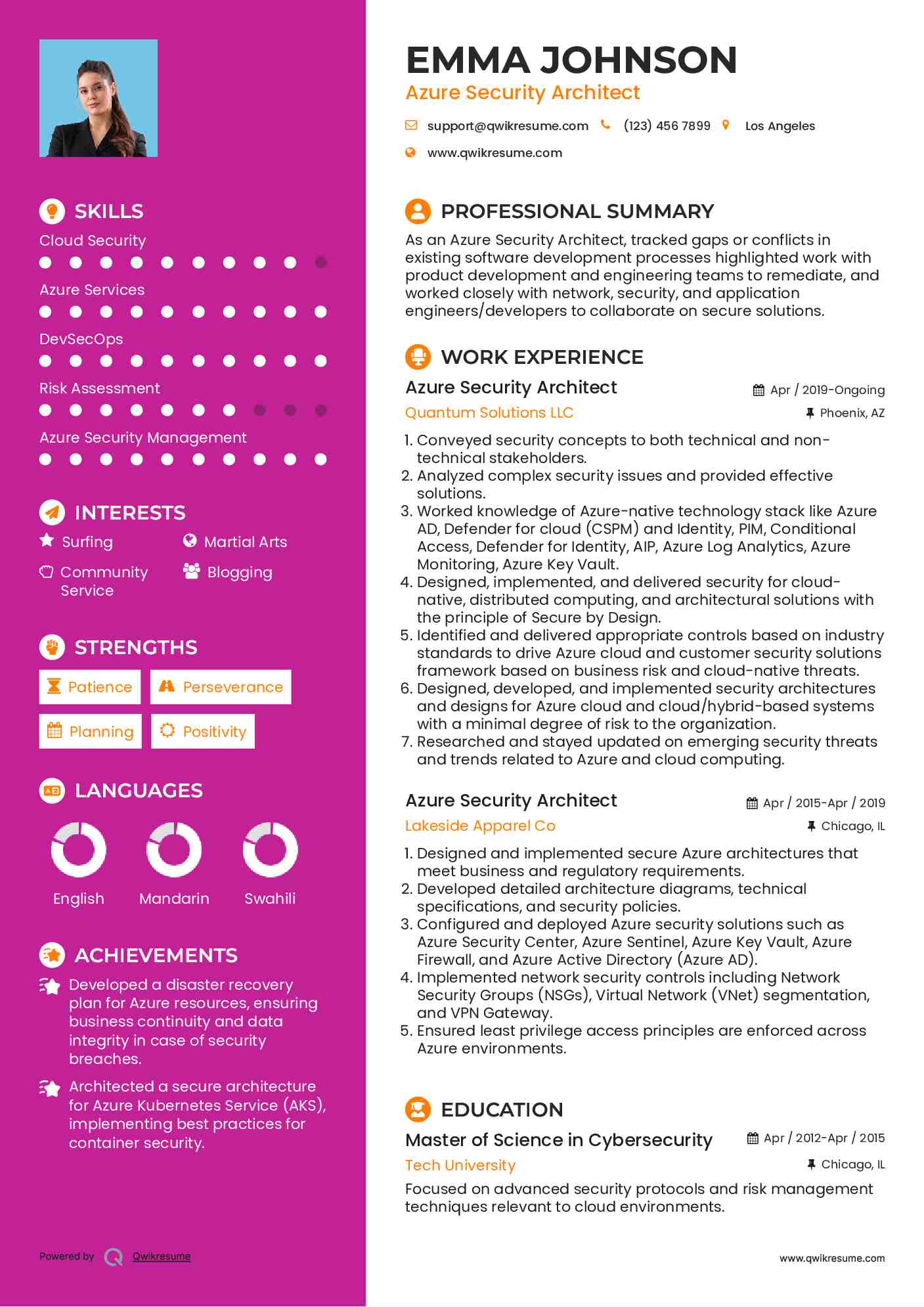 Azure Security Architect Resume Model