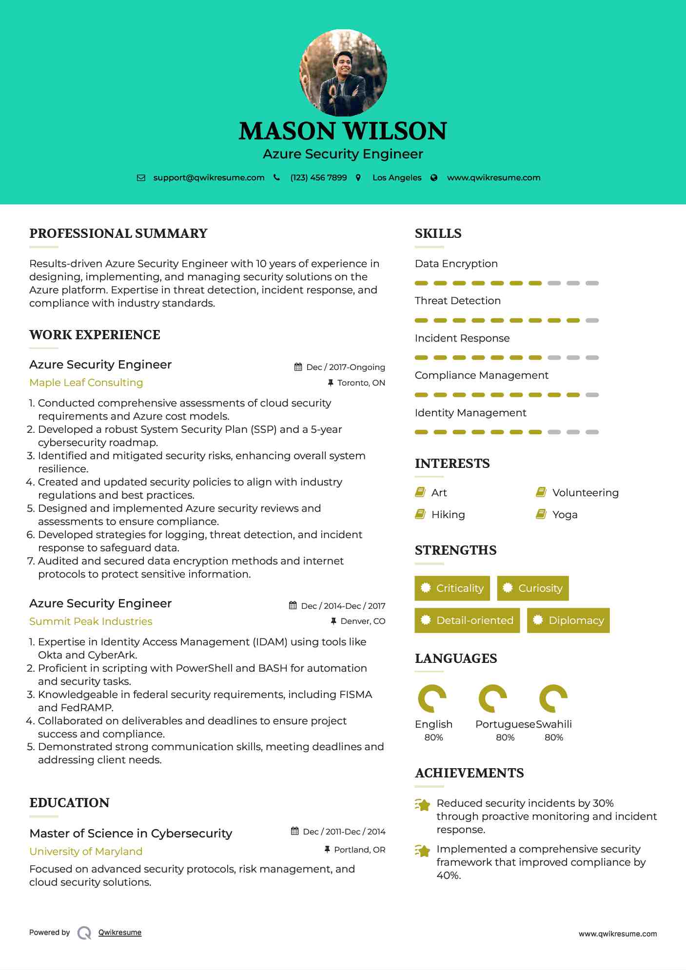 Azure Security Engineer Resume Example