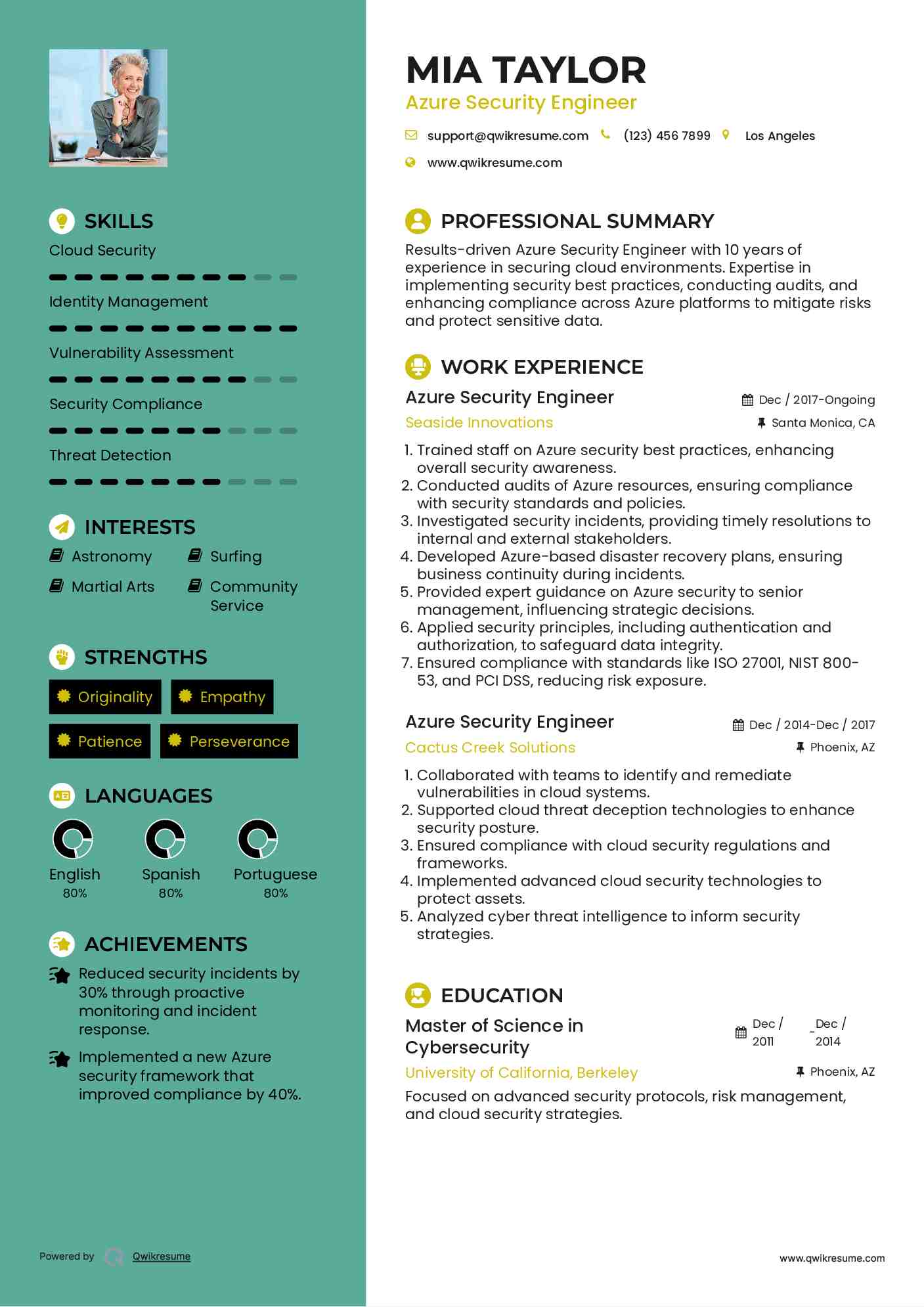 Azure Security Engineer Resume Template