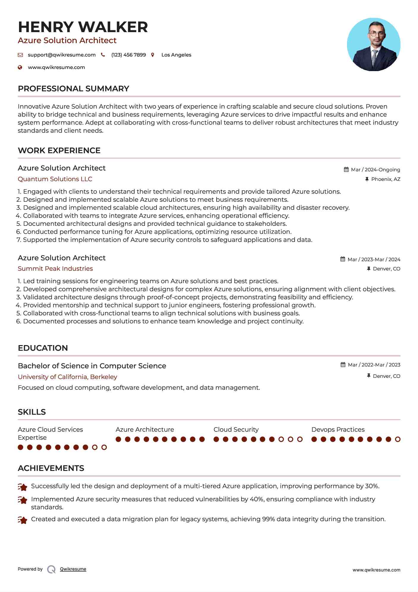 Azure Solution Architect Resume Format