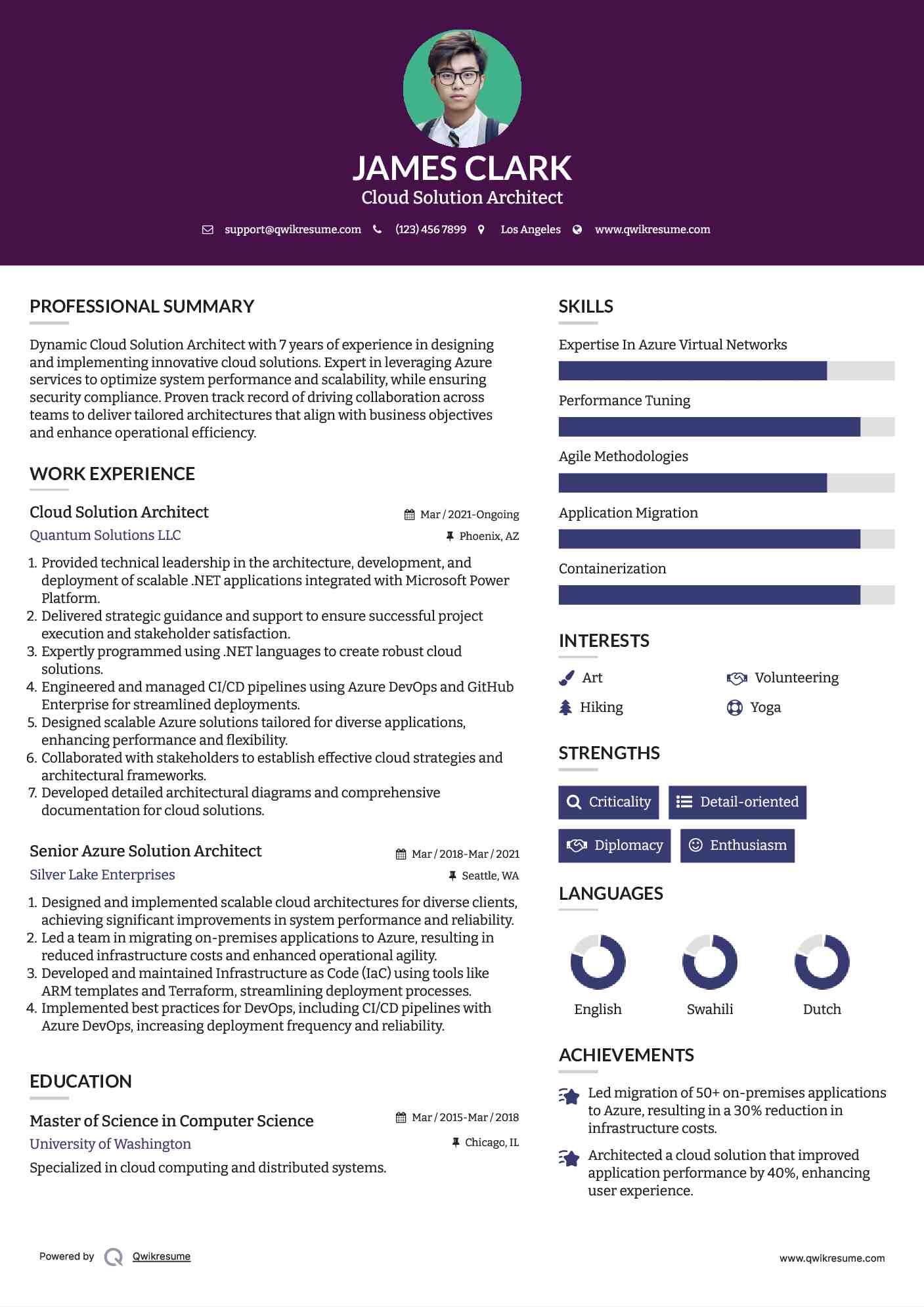 Cloud Solution Architect Resume Example