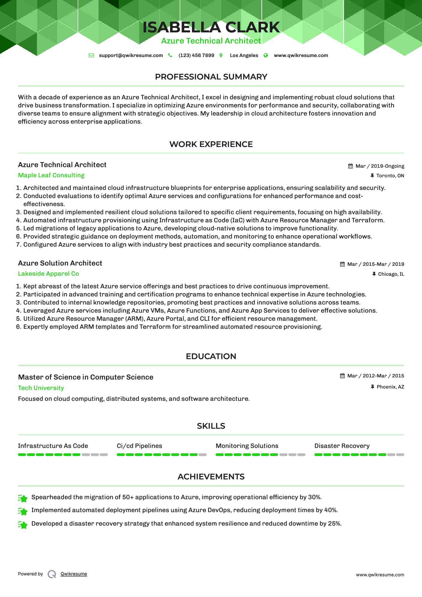 Azure Technical Architect Resume Sample
