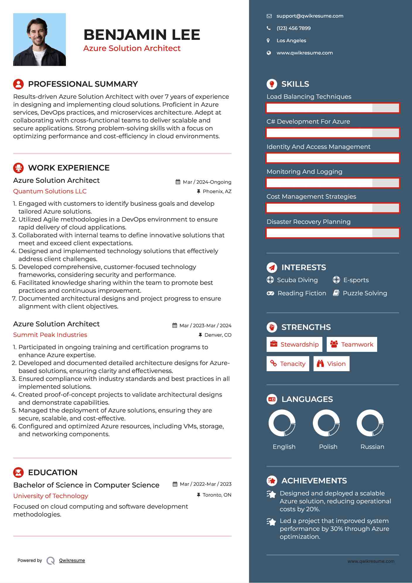 Azure Solution Architect Resume Sample