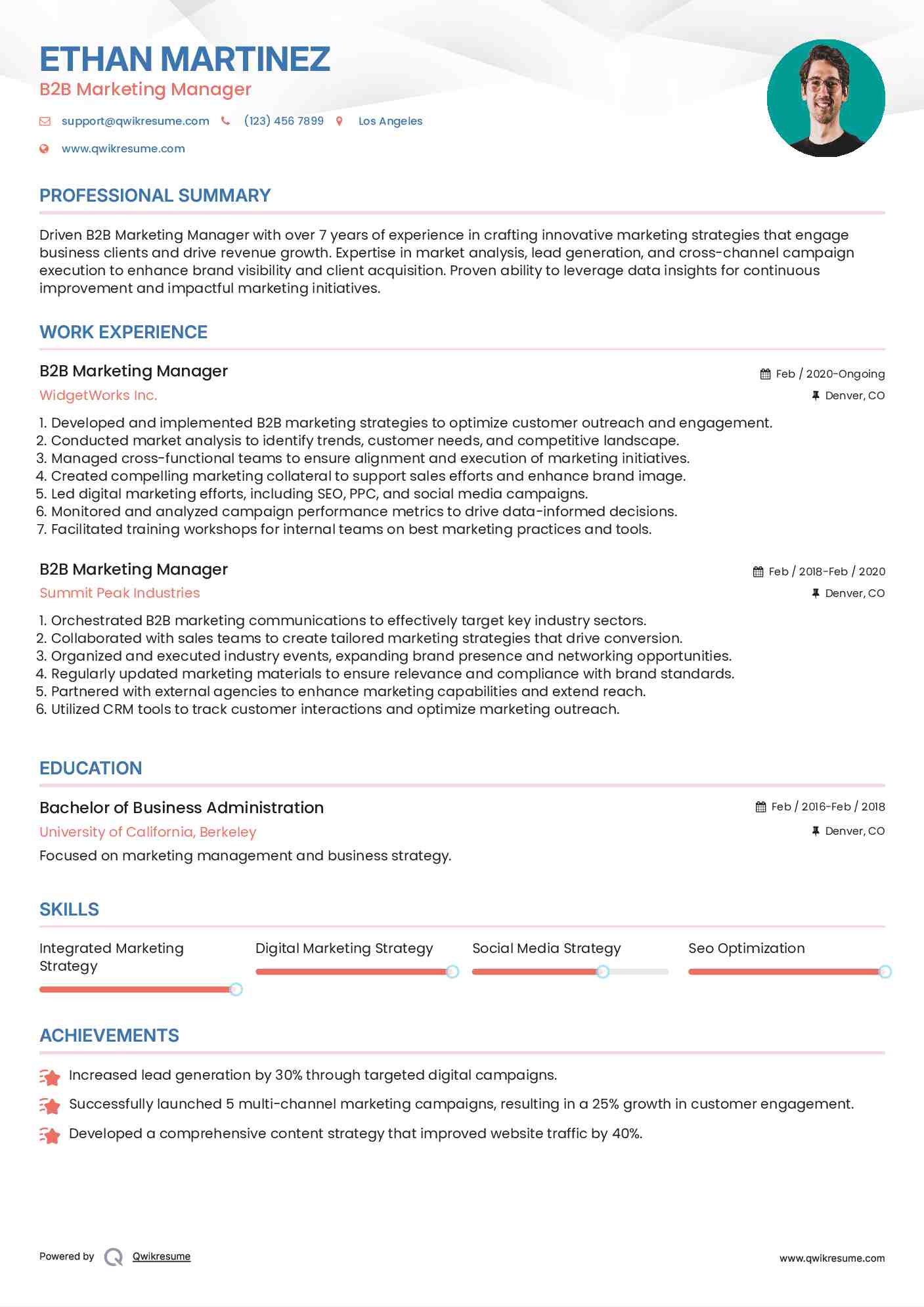 B2B Marketing Manager Resume Example