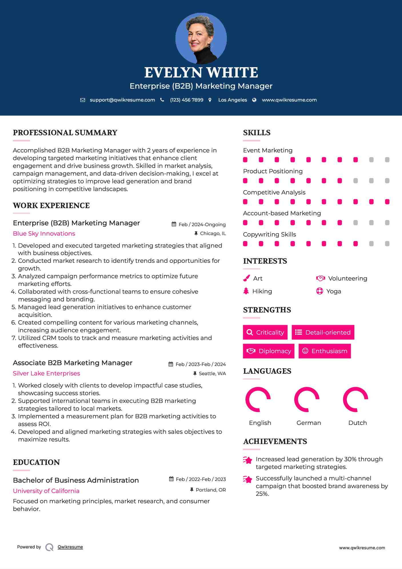 Enterprise (B2B) Marketing Manager Resume Template
