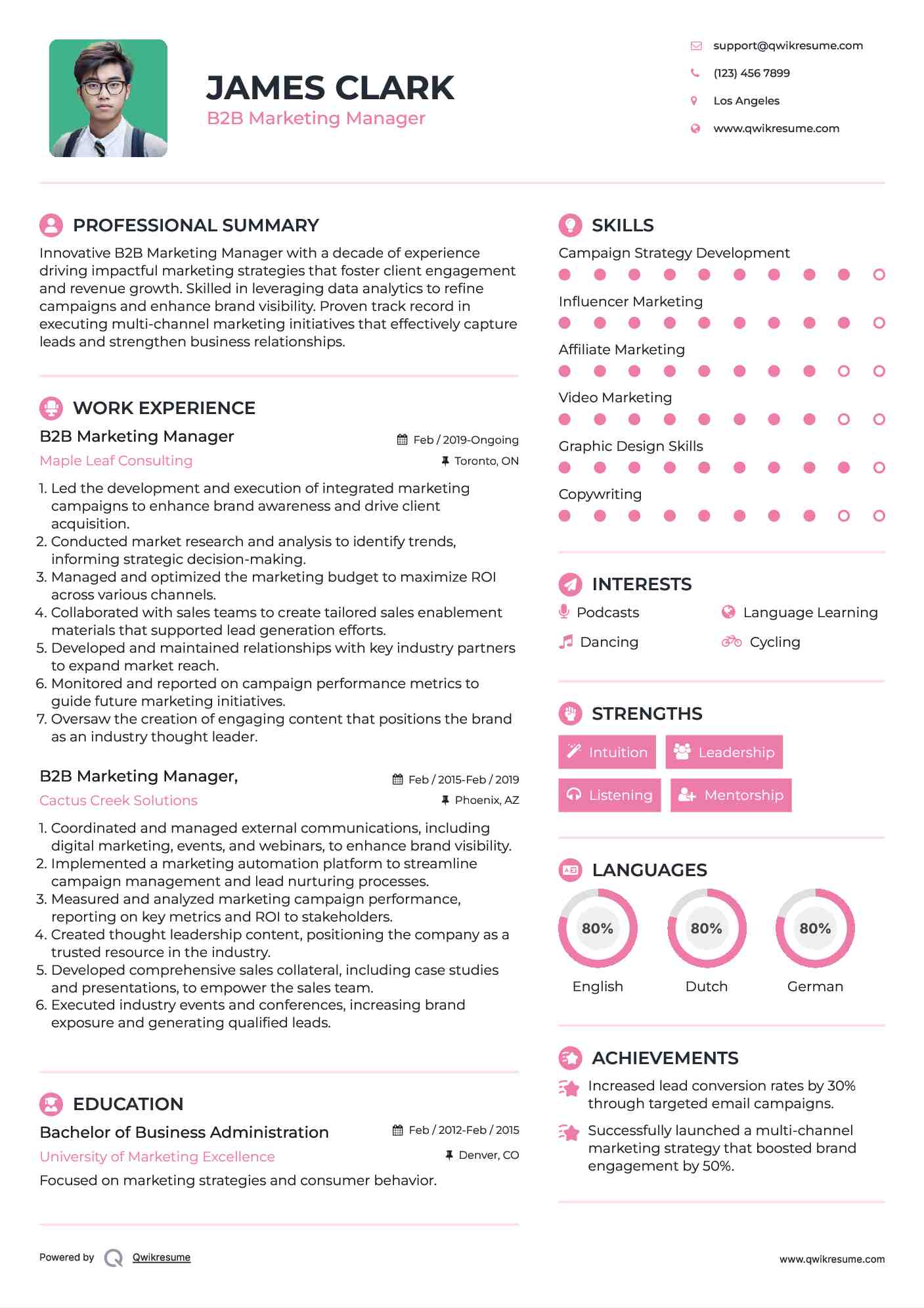 B2B Marketing Manager Resume Model