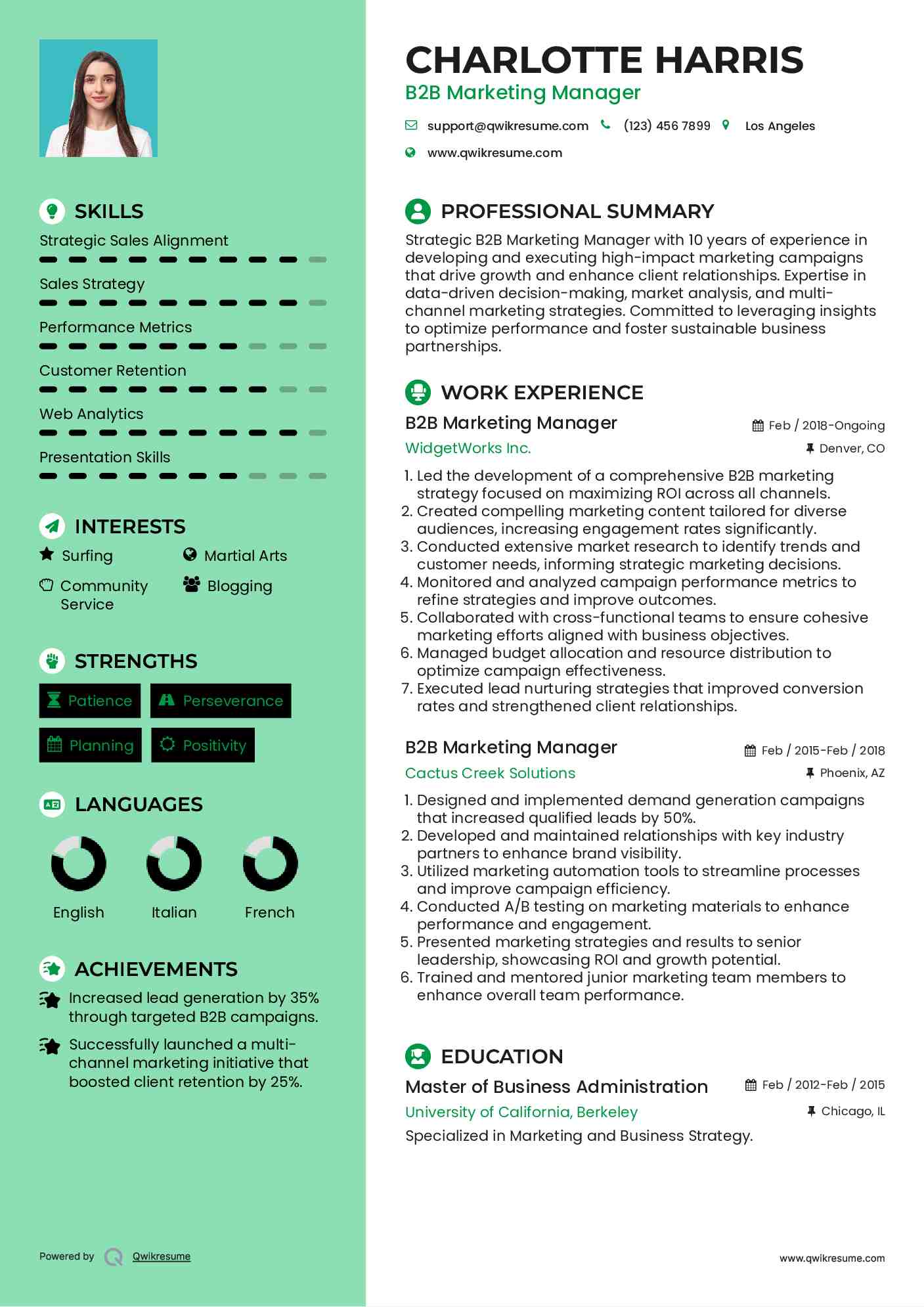 B2B Marketing Manager Resume Example