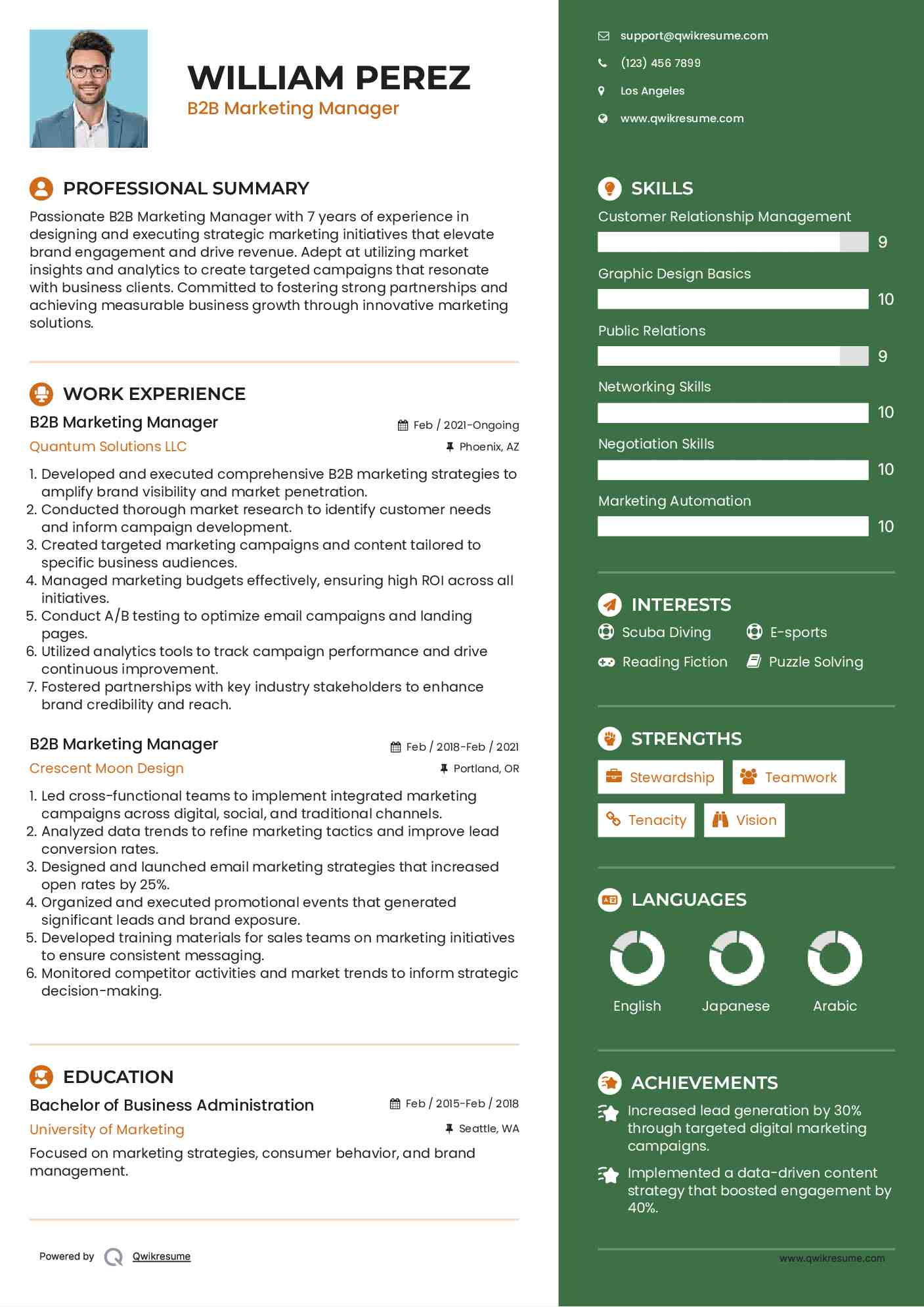 B2B Marketing Manager Resume Format