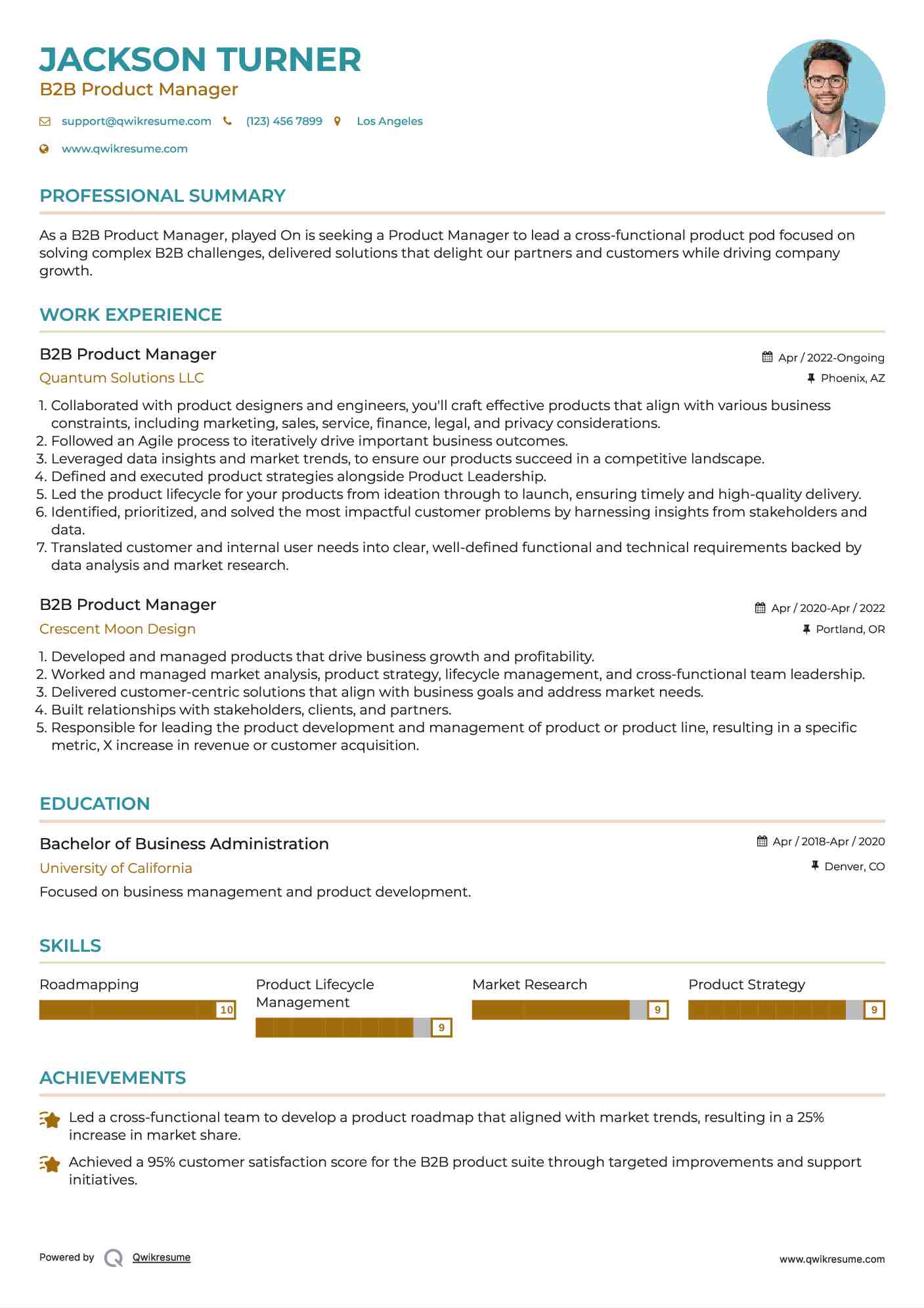 B2B Product Manager Resume Model