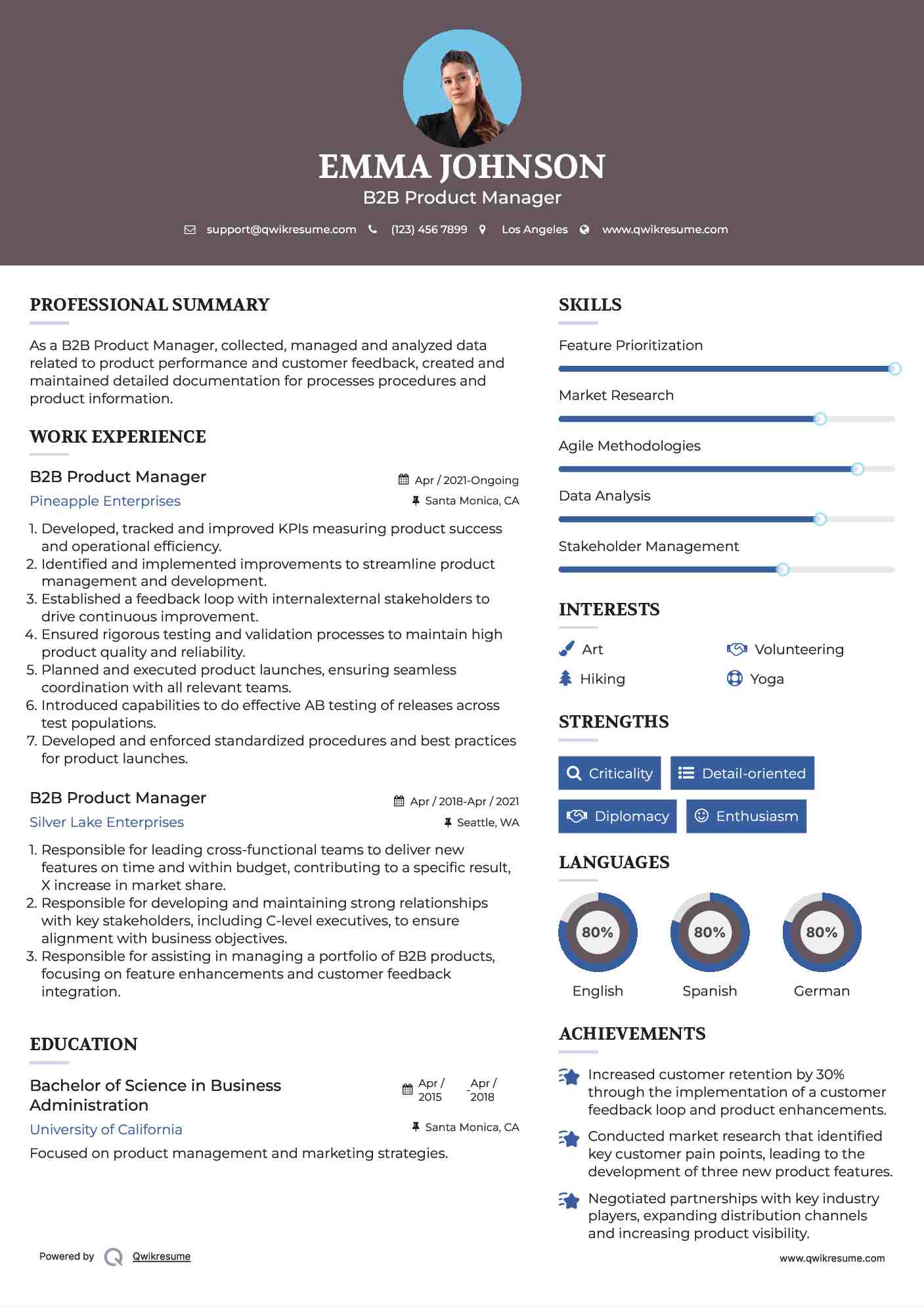 B2B Product Manager Resume Format