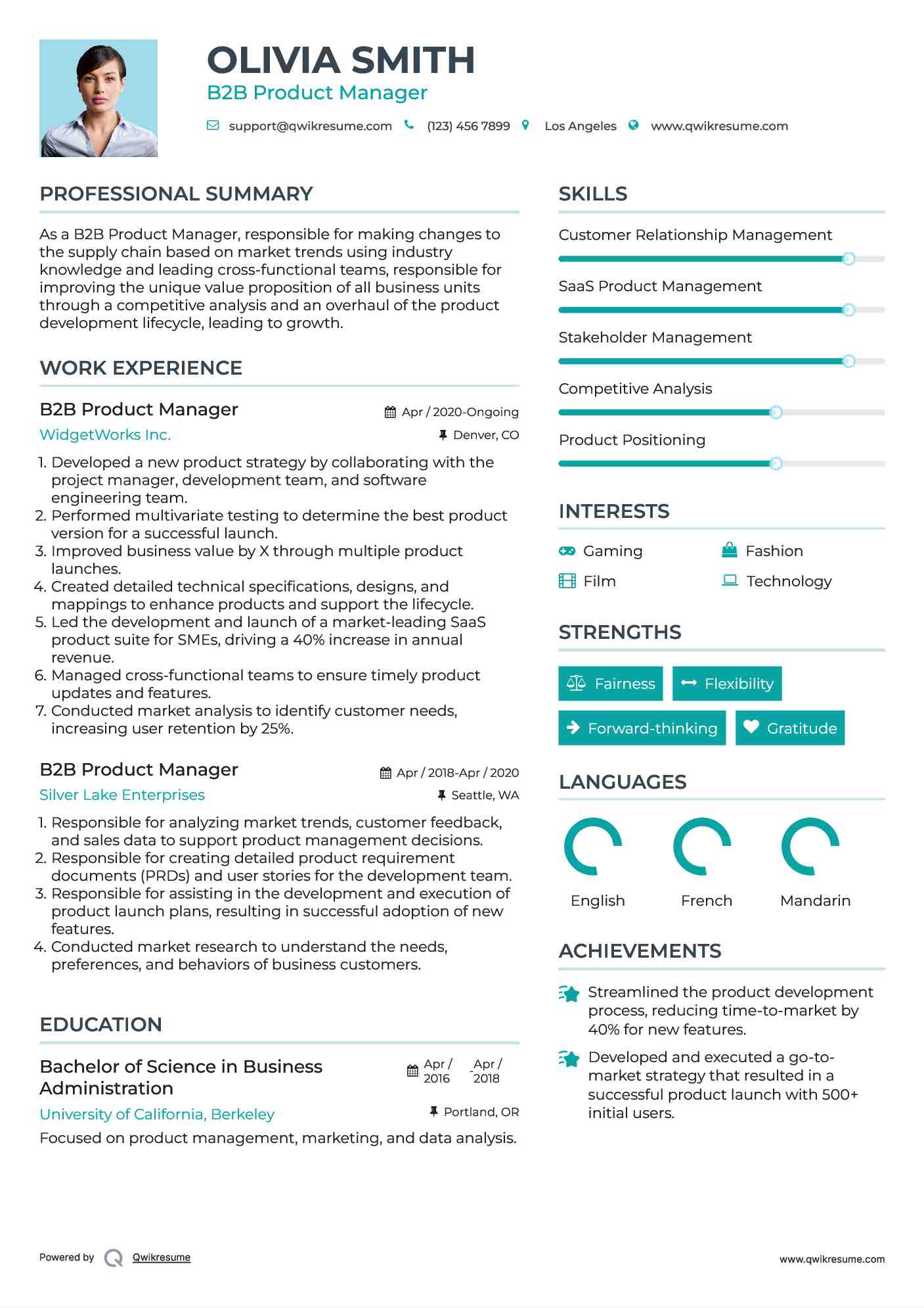 B2B Product Manager Resume Format