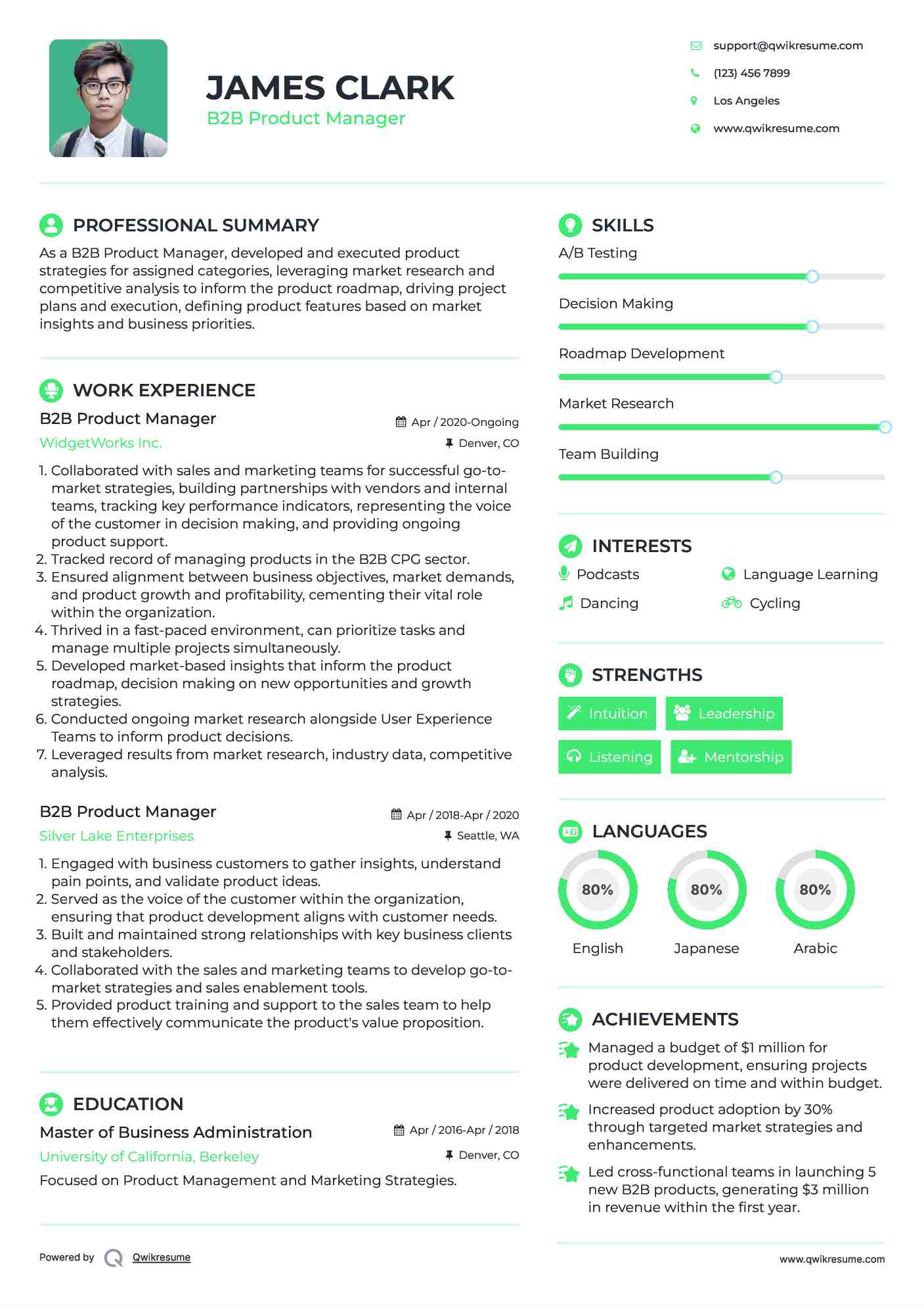B2B Product Manager Resume Template