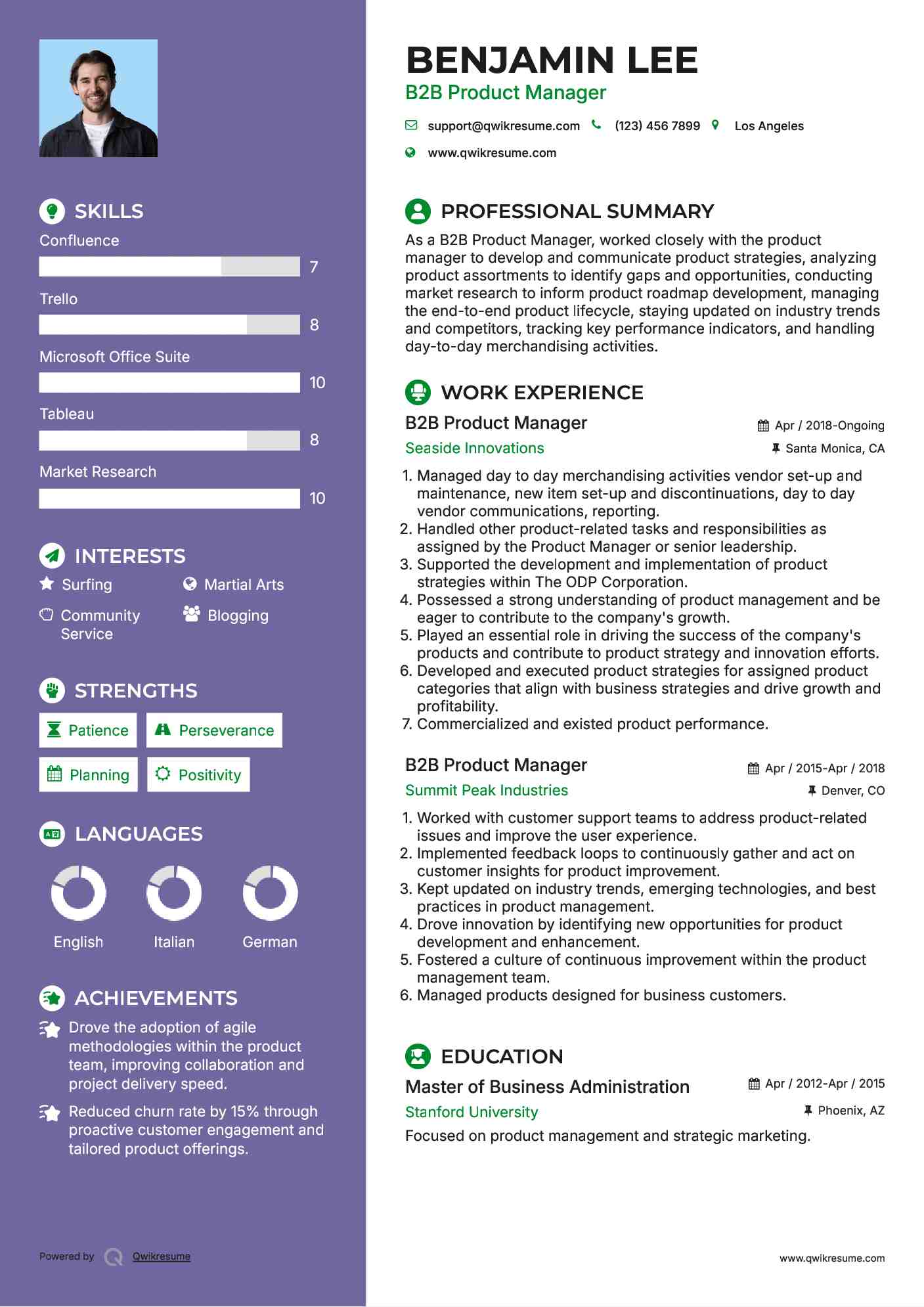 B2B Product Manager Resume Sample