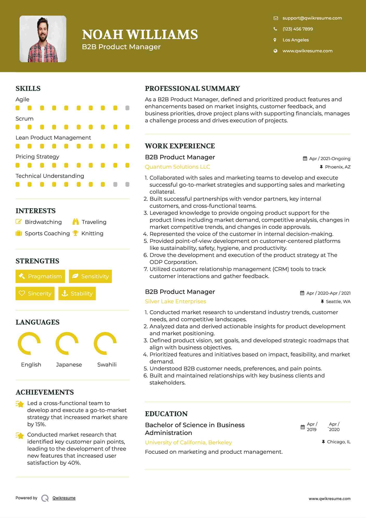 B2B Product Manager Resume Format