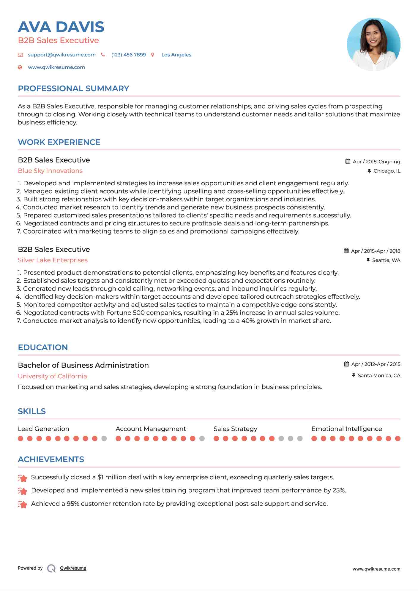 B2B Sales Executive Resume Example