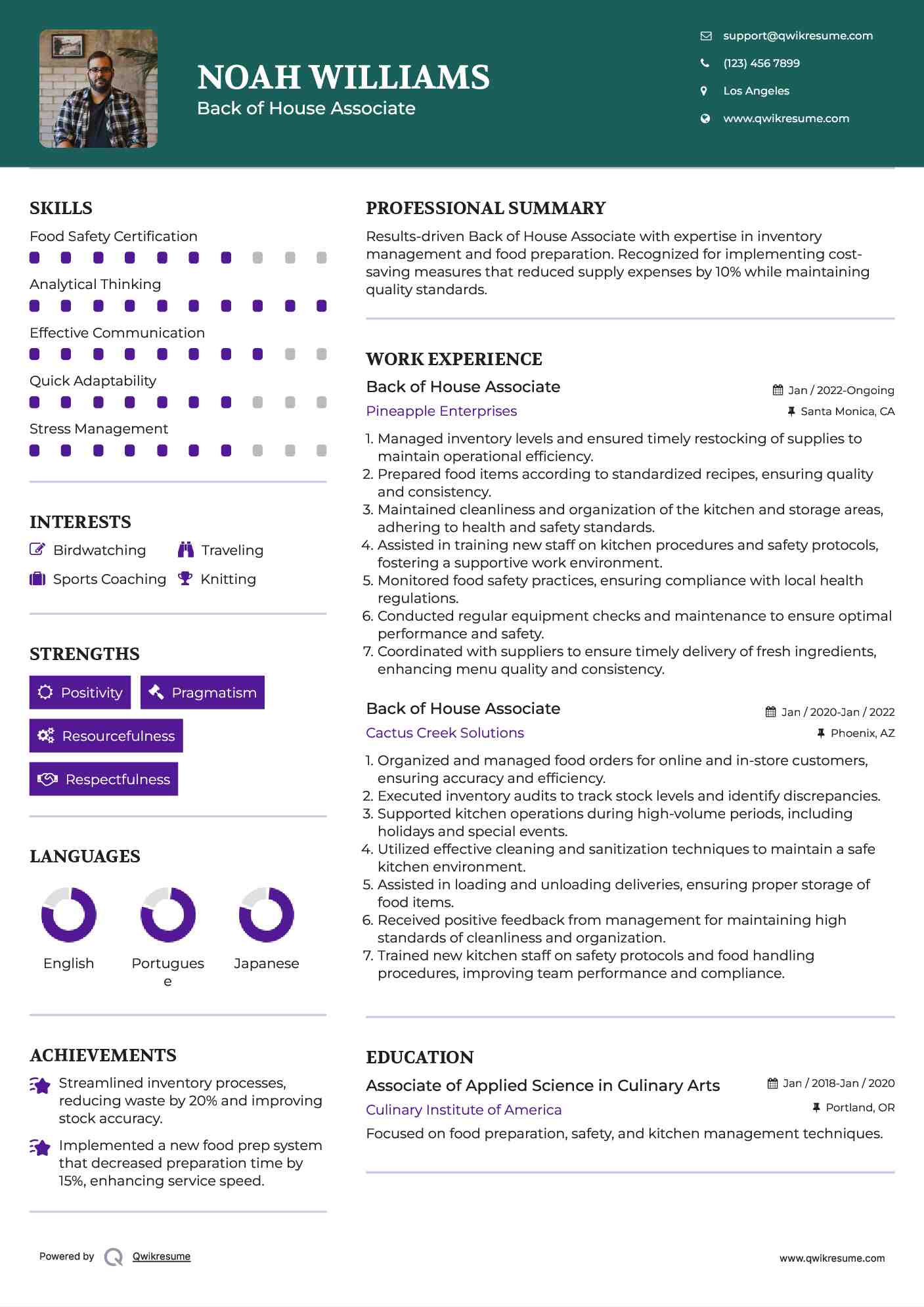 Back of House Associate Resume Template
