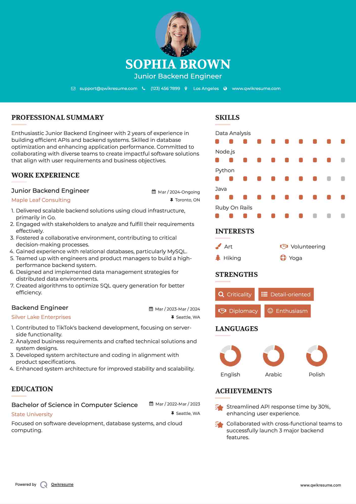 Junior Backend Engineer Resume Template