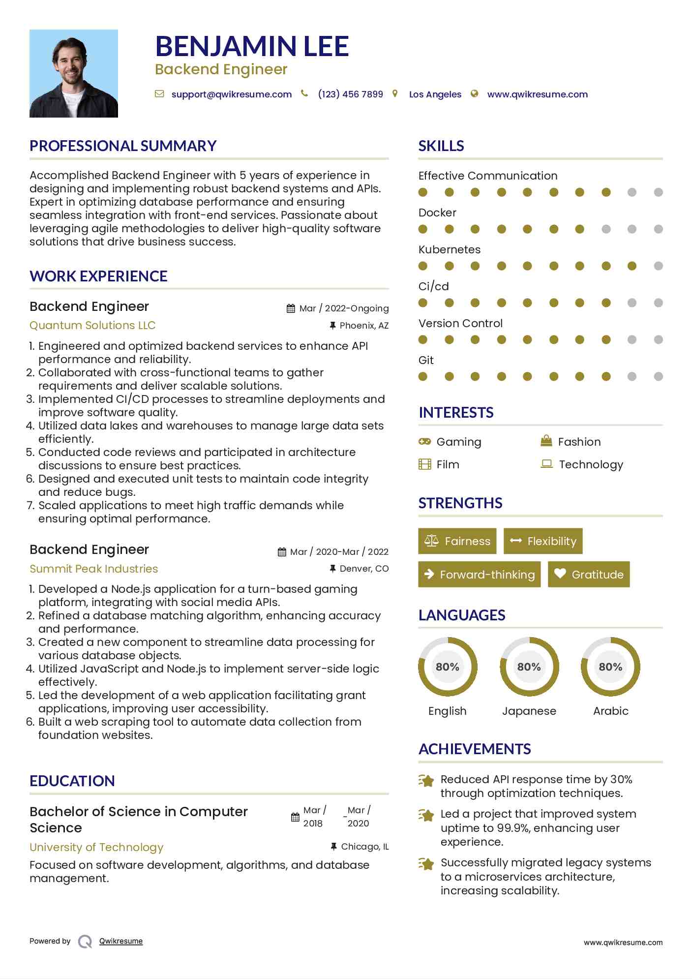Backend Engineer Resume Template