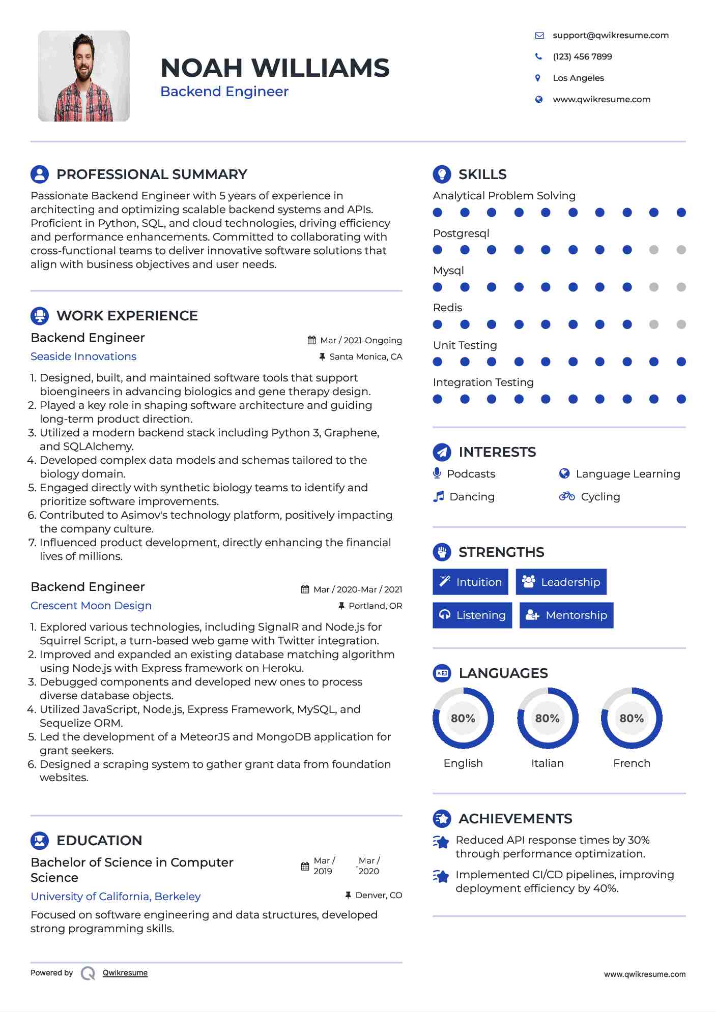 Backend Engineer Resume Example