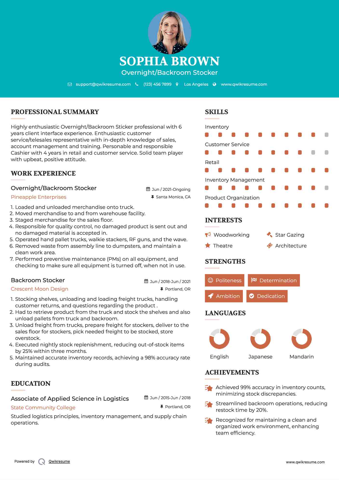 Overnight/Backroom Stocker Resume Model