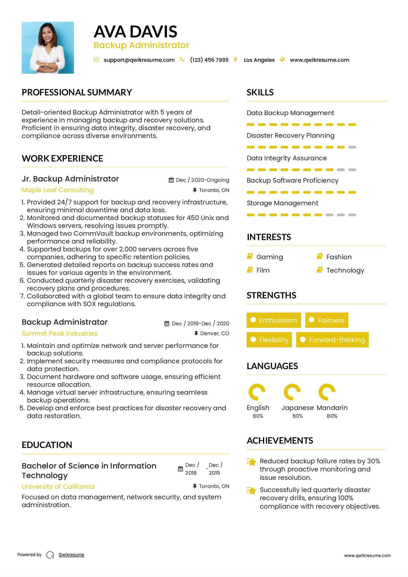 Backup Administrator Resume Samples QwikResume