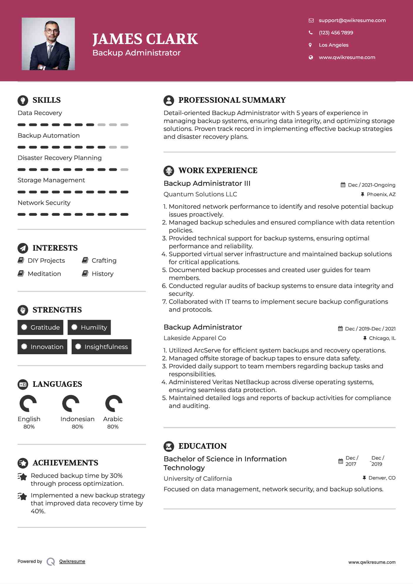 Backup Administrator III Resume Format
