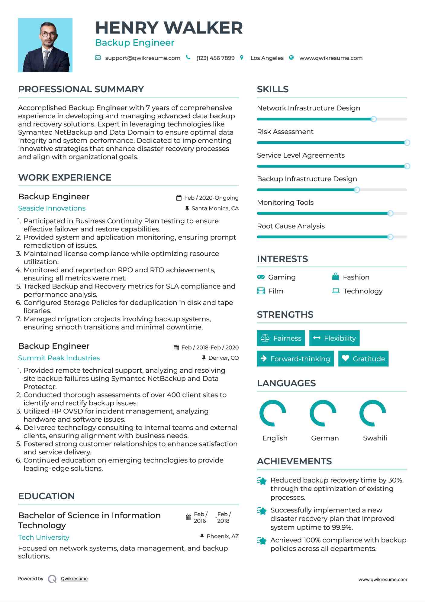 Backup Engineer Resume Sample