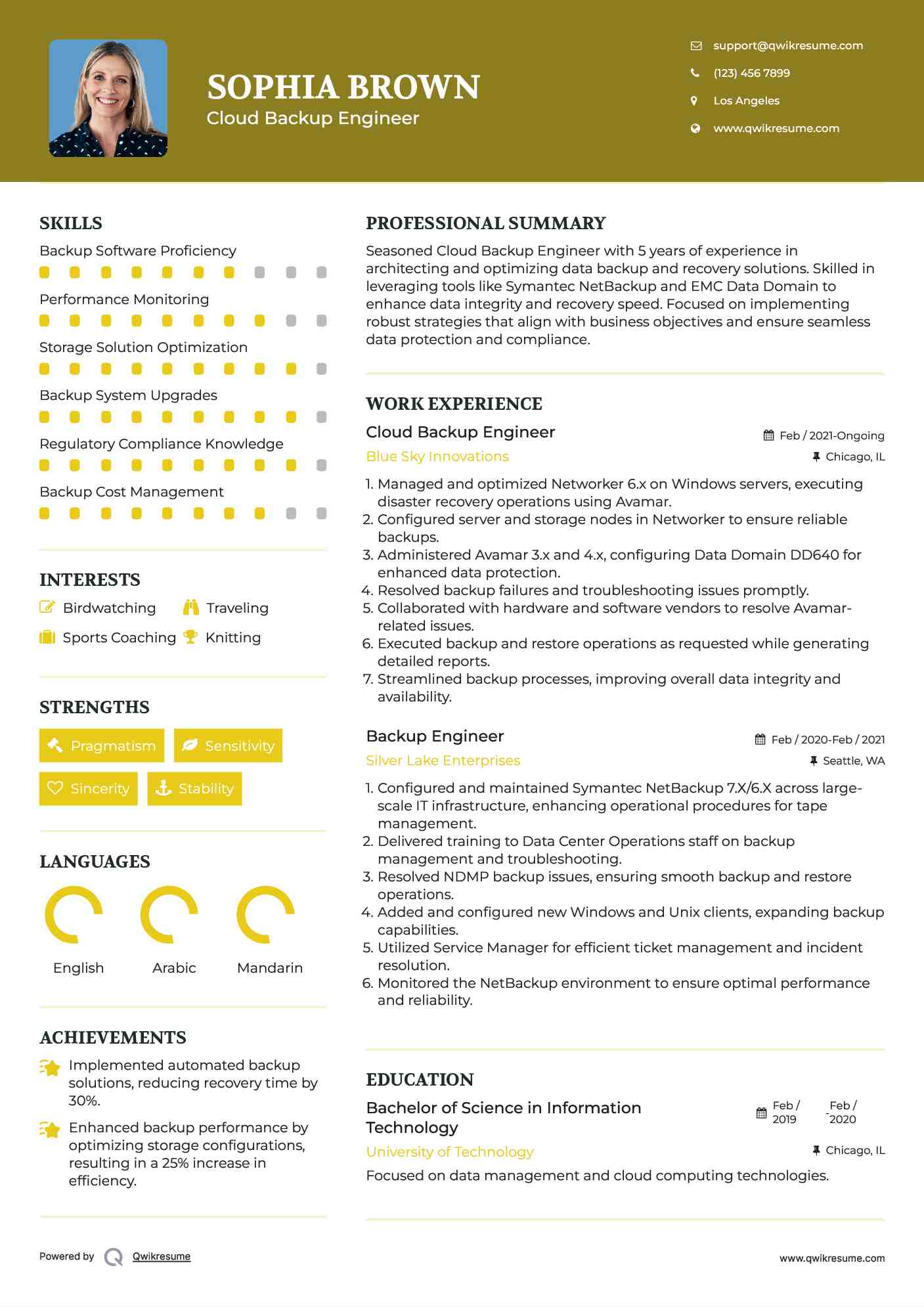 Cloud Backup Engineer Resume Template