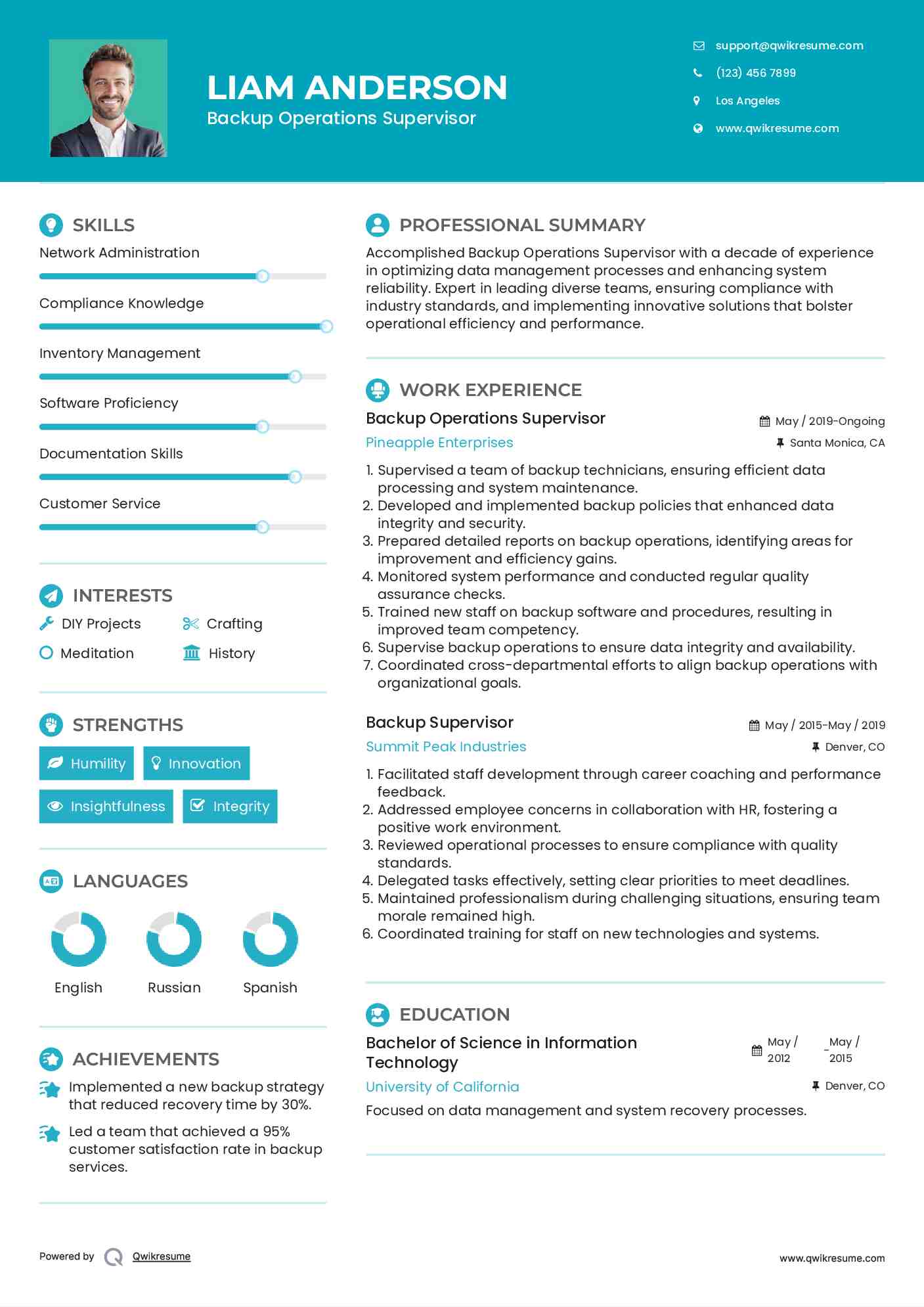 Backup Operations Supervisor Resume Format