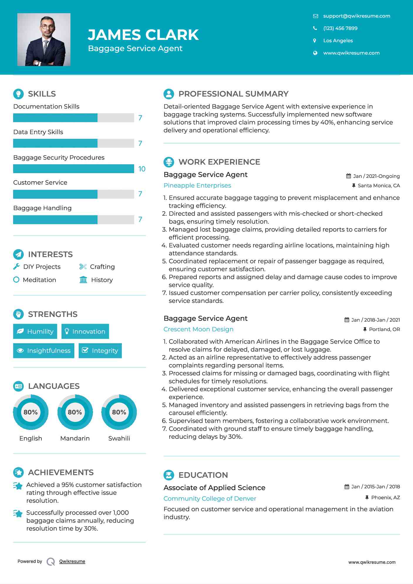Baggage Service Agent Resume Format