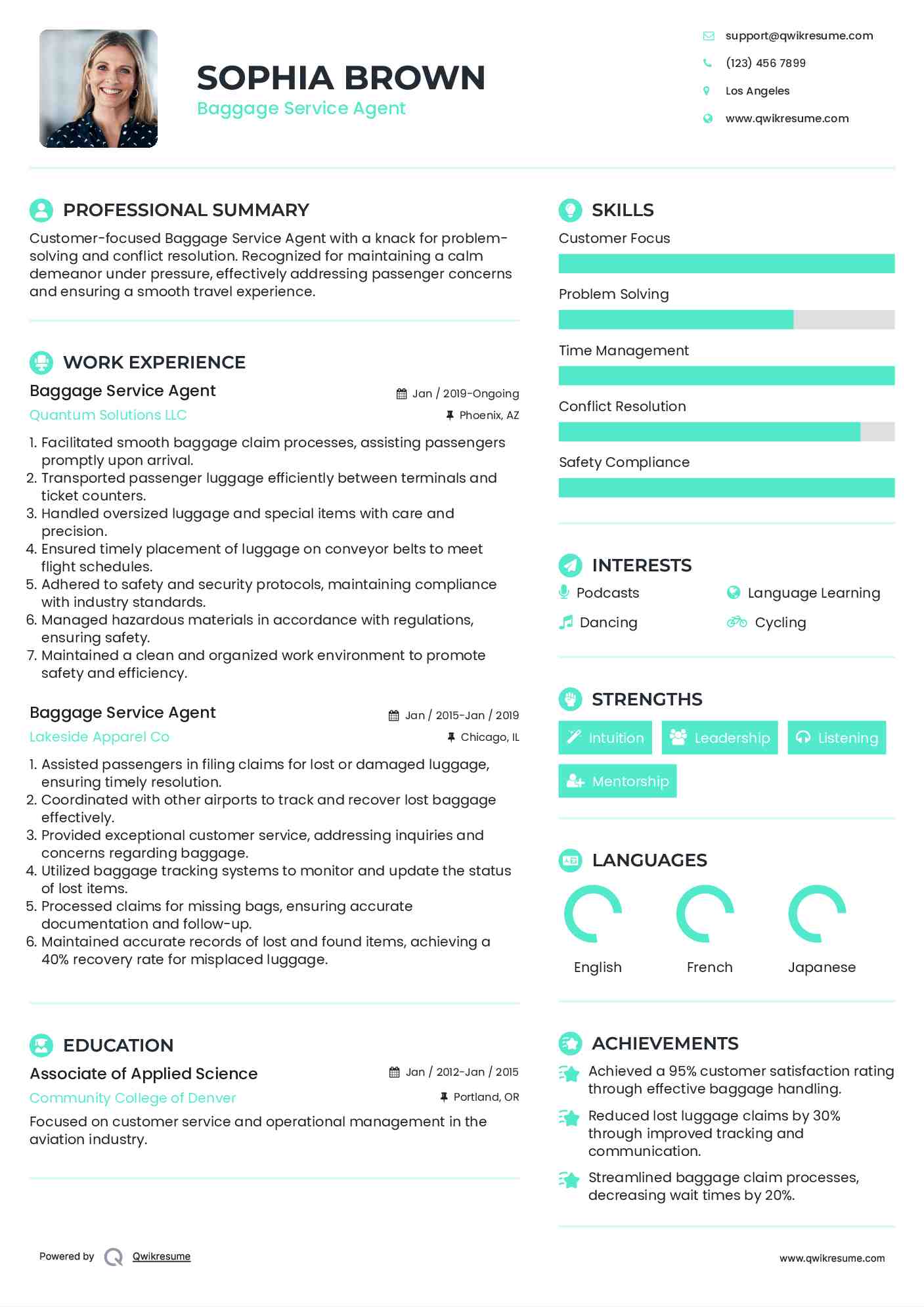 Baggage Service Agent Resume Model