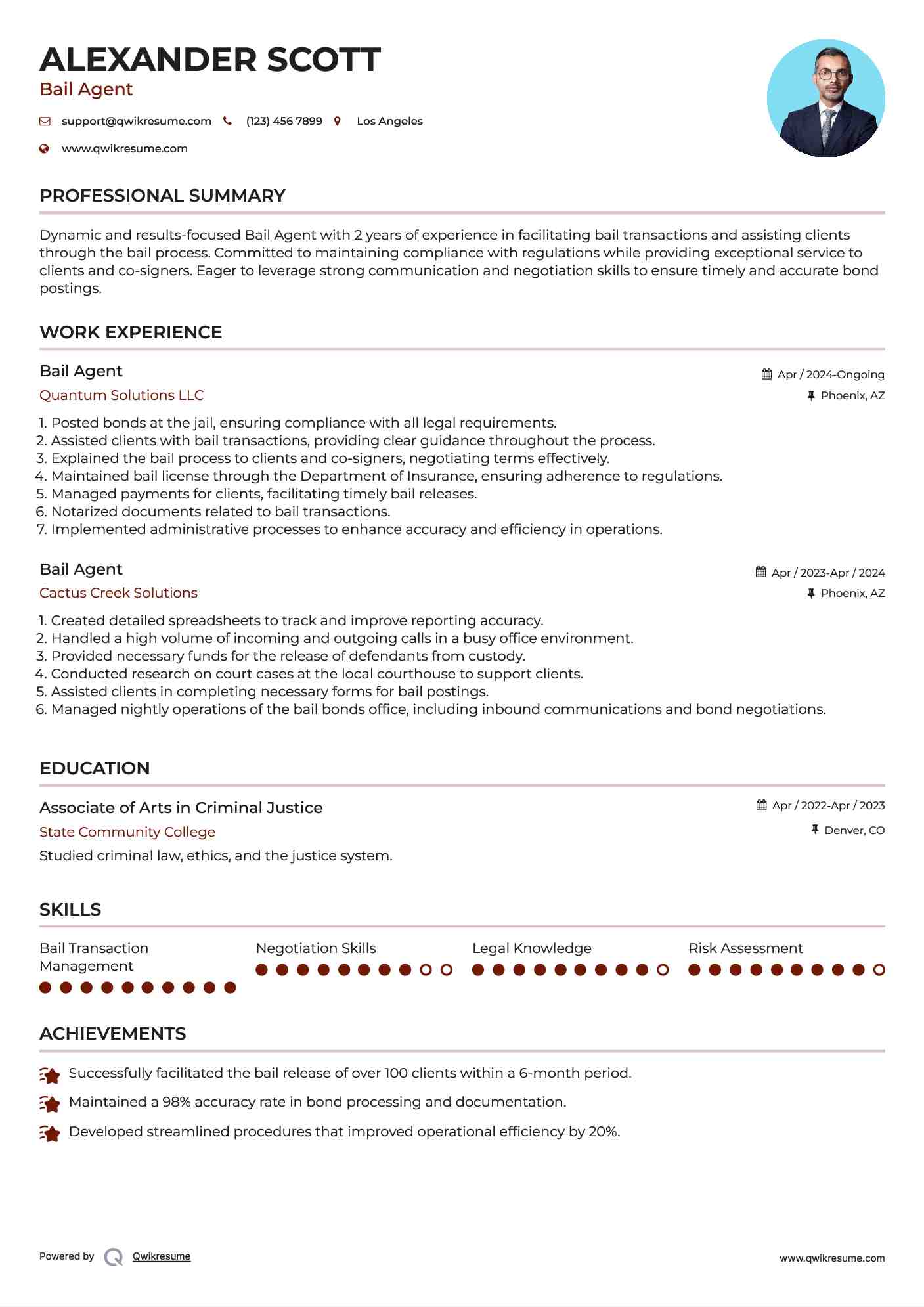 Bail Agent Resume Model