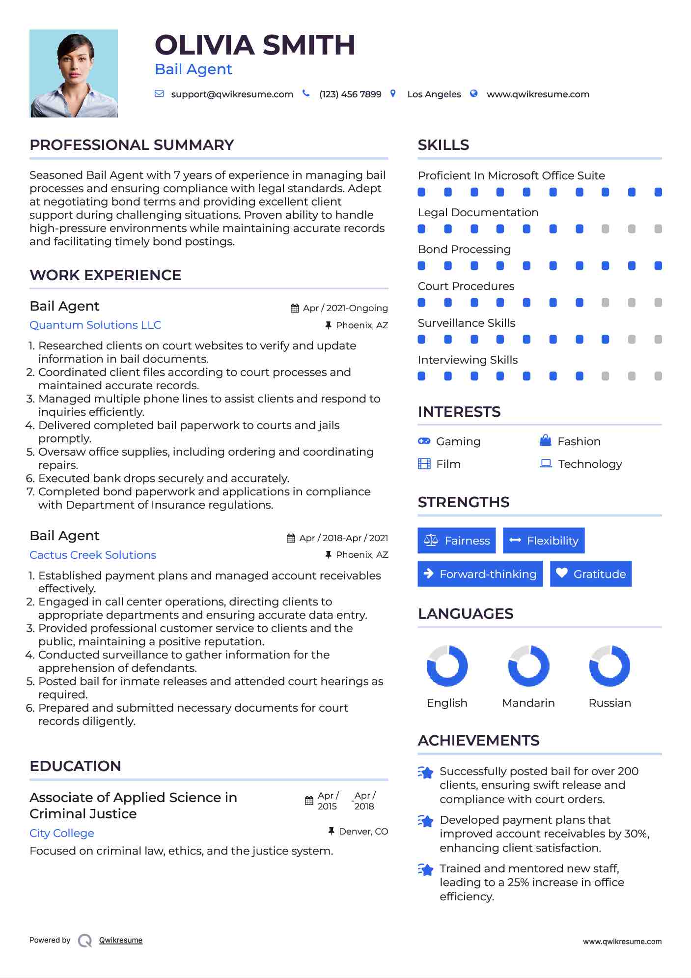 Bail Agent Resume Example