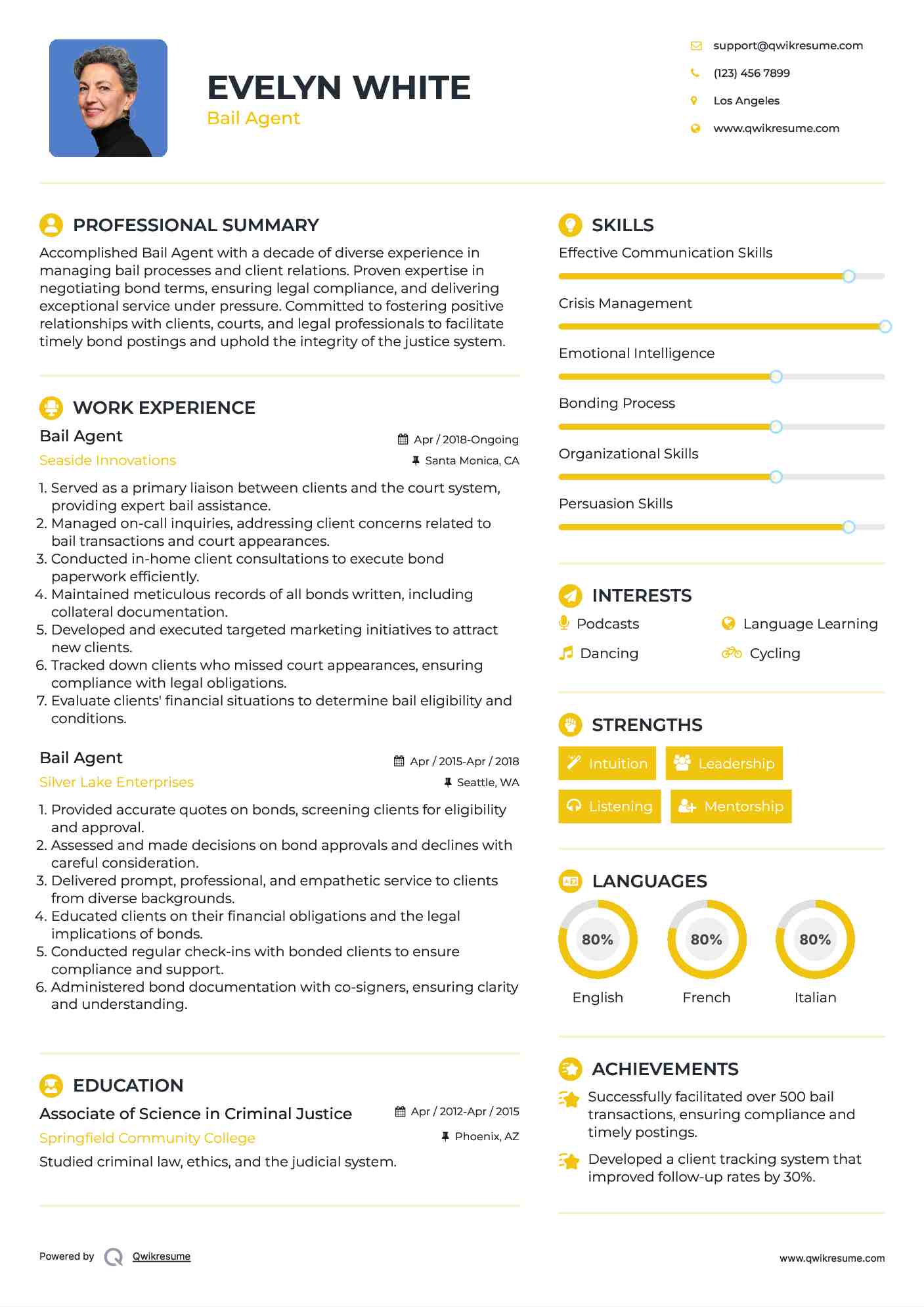 Bail Agent Resume Template