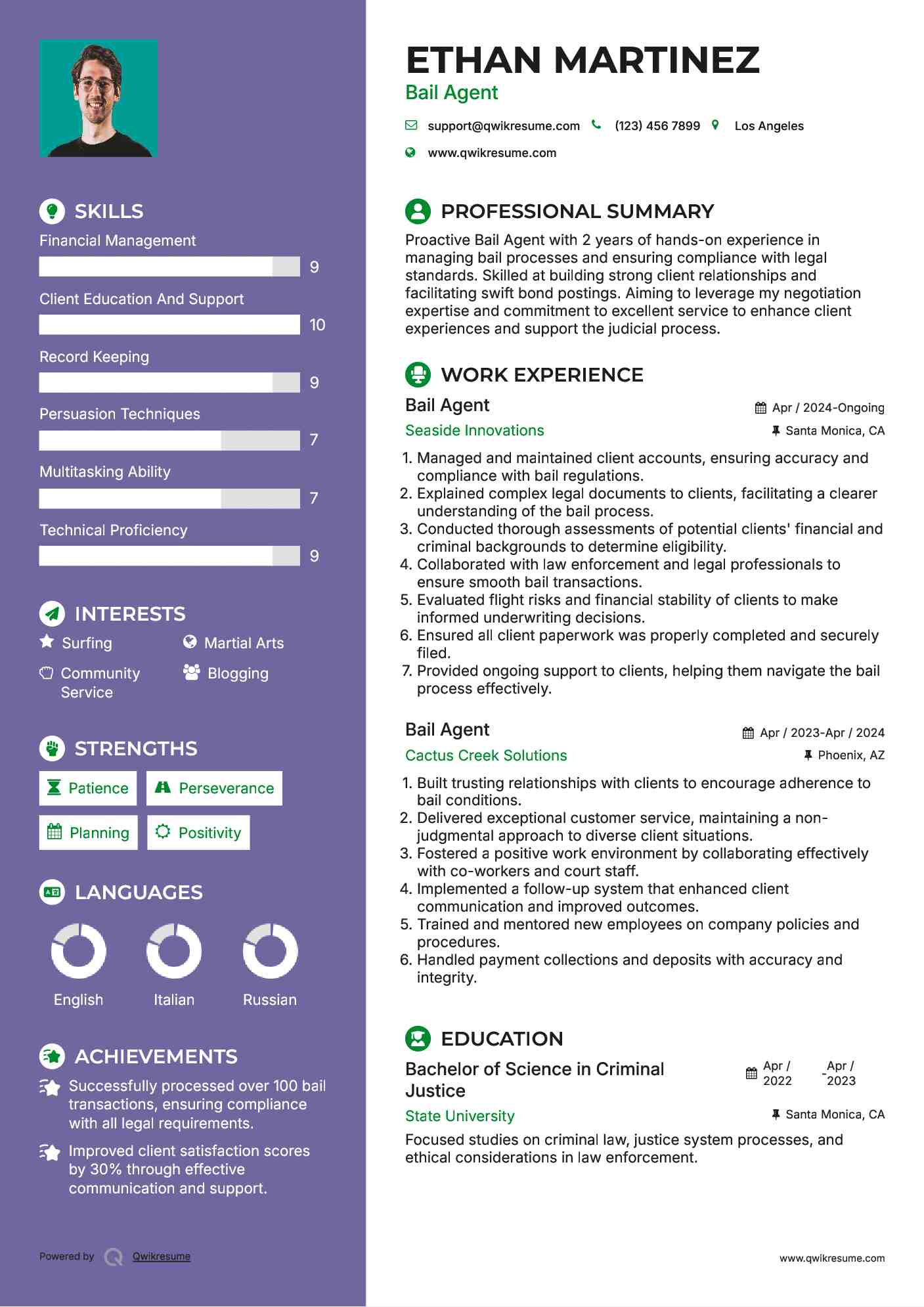 Bail Agent Resume Format