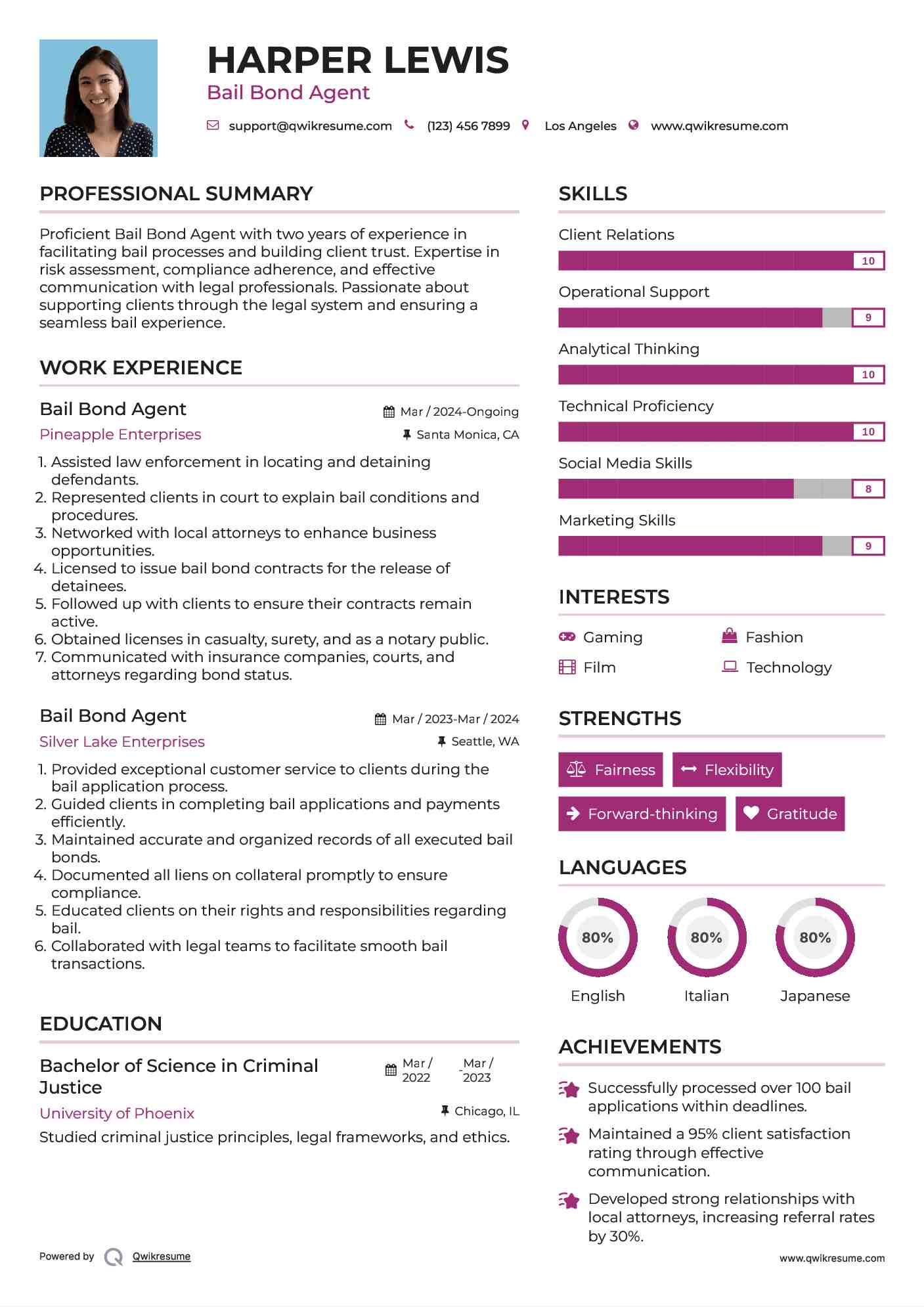 Bail Bond Agent Resume Format