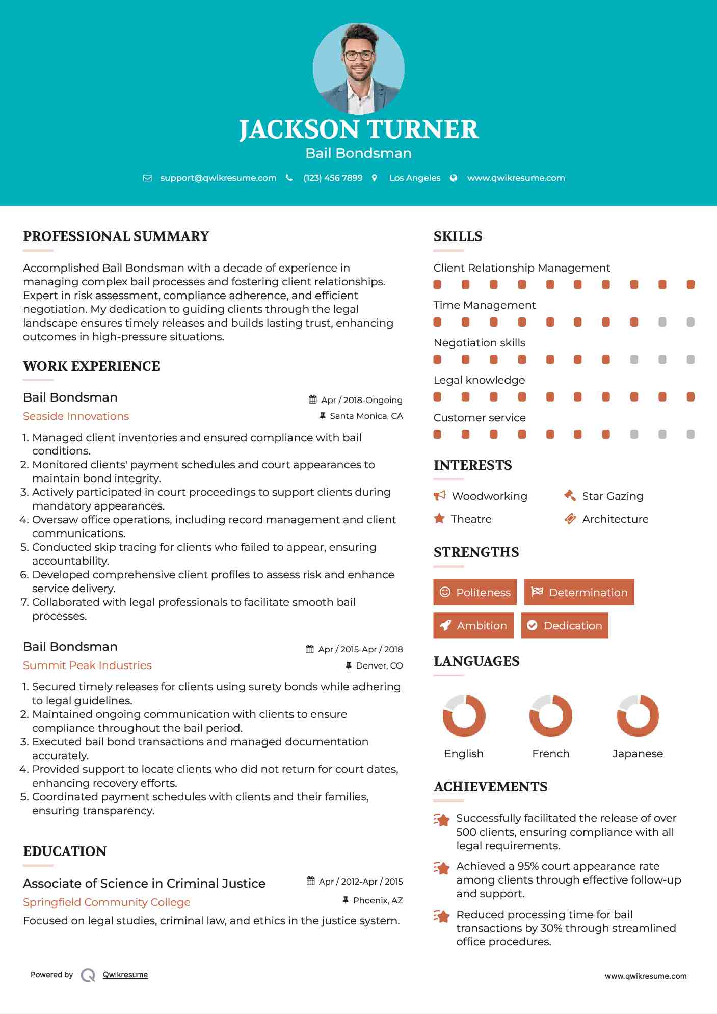 Bail Bondsman Resume Example